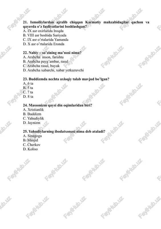 dinshunoslik fanidan yakuniy nazorat test savollari - Page 4
