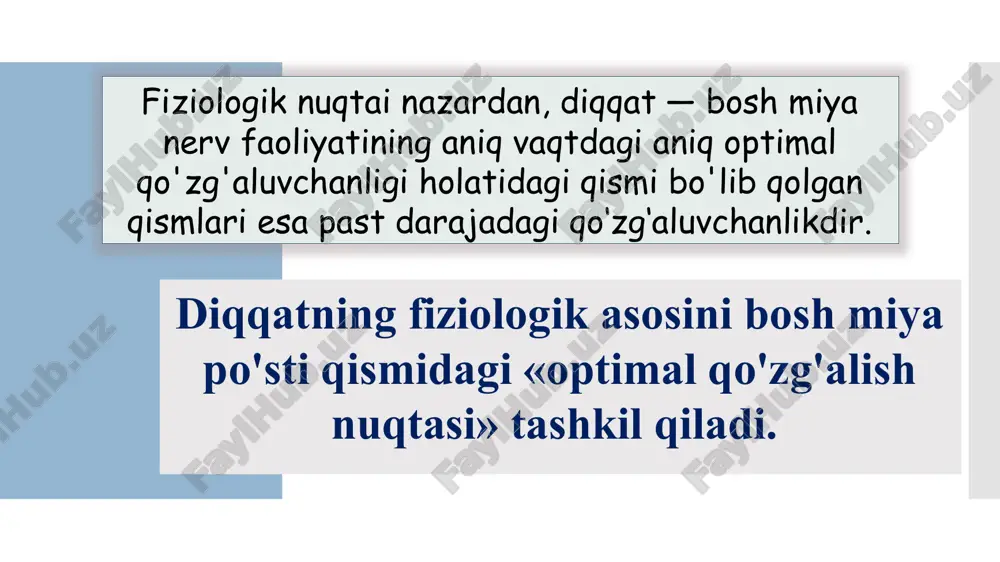 sinesteziya deb, bir analizatorning qo‘zg‘alishi ostida boshqa analizatorga xos sezgining hosil bo‘lishiga aytiladi. sinesteziya sezgilarning har xil turlarida kuzatiladi. tovush qo‘zg‘atuvchilari ta‘sir qilganda kishida ko‘rish obrazlari paydo bo‘lsa, bu ko‘rish-eshitish sinesteziyasi hisoblanadi. har xil odamlarda bu sinesteziyalarda muvofiqlik bo‘lmaydi, lekin ular alohida kishi uchun turg‘un xususiyat hisoblanadi. masalan, ayrim kompozitorlar (n.a.rimskiy-korsakos, shopen, betxoven kabilar)da «rangni eshitish» qobiliyati mavjud bo‘lgan. bu xildagi sinesteziyaning yorqin namunasini litvalik rassom m.k.churlyonisning ijodida, uning ranglar simfoniyasida ko‘rish mumkin. idrok sezgilarga nisbatan murakkab va mazmundor psixik jarayon bo’lib, barcha ruhiy holatlar, xususiyatlar, xossalar va inson ongining yaxlit mazmuni egallangan bilimlar, tajribalar, ko’nikmalar bir davrning o’zida namoyon bo’ladi, aks ettirishda ishtirok etadi. idrok sezgi a’zolarimizga ta’sir qilib turgan narsalarning ongda bevosita aks etishidir. biz narsa va hodisalarni yaxlit holicha idrok qilamiz, narsalarning ayrim xossalarini esa sezamiz. inson nimaniki idrok qilsa, uni figura va fonda idrok qiladi figura – shunday narsaki, uni aniq anglash, ajratish, ko’rish, eshitish va …