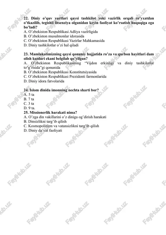 dinshunoslik fanidan yakuniy nazorat test savollari - Page 4