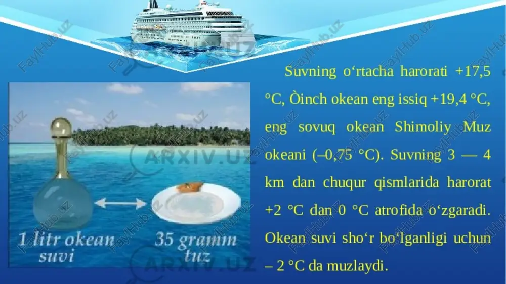 o'lgan baland xurmolarni undirib-o'stirdik. bandalarga rizq bo'lsin uchun (mana shunday qildik). yana u (suv) yordamida o'lik shaharni − erni tiriltirdik (o'liklarning o'z qabrlaridan qayta tirilib) chiqishlari ham mana shunday bo'lur» (qof surasi, 9-11-oyatlar) «va biz osmondan (aniq) o'lchov bilan suv (yomg'ir-qor) yog'dirib, uni erga joylab qo'ydik. shak-shubhasiz, biz uni ketkazishga ham qodirdirmiz. so'ng biz sizlar uchun u (suv) yordamida xurmo va uzum bog'larini paydo qildik. sizlar uchun u (bog'larda) yana ko'p mevalar bo'lur, sizlar ulardan eysizlar» («mo'minun» surasi, 18-19-oyatlar) «u o'z rahmatining (ya'ni yomg'irning) oldidan xushxabar qilib shamollarni yuborgan zotdir. biz o'lik shahar-maskanlarni tiriltirish va o'zimiz yaratgan ko'plab chorva hayvonlari hamda insonlarni sug'orish uchun osmondan pok suv yog'dirdik» (furqon surasi, 48-49-oyatlar). «yana kecha va kunduzning almashib turishida va alloh osmondan yog'dirib, uning yordamida «o'lgan» erni tiriltirgan rizq − yomg'irda hamda shamollarning yo'naltirilishida aql yurgizadigan qavm uchun oyat-ibratlar bordir» (josiya surasi, 5-oyat). suv haqida islom dinimiz «(alloh) osmondan suv (yomg'ir) yog'dirganida, …