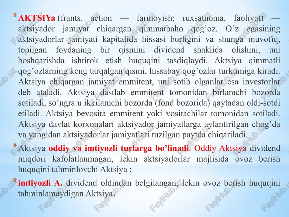 olinishi, soliqqa tortilishi va moliyaviy hisobotlarda to’g’ri ko’rsatilishini ta’minlash; turli toifadagi investitsiyalarni chiqib ketishi muomalalarini to’g’ri aks ettirilishini ta’minlash; investitsiyalar bilan bog’liq xo’jalik muomalalarnimilliy standartlari talabi asosida yoritilishini ta’minlash amaldagi schyotlar rejasiga ko’ra joriy investitsiyalarning holati va harakatini hisobga olish uchun quyidagi hisobvaraqlar ko’zda tutilgan: qimmatli qog’ozlar; qisqa muddatga berilgan qarzlar; boshqa joriy investitsiyalar; uzoq muddatli investitsiyalarning holati va harakatini hisobga olish uchun esa : qimmatli qog’ozlar; avlod korxonalarga investitsiyalar; qaram korxonalarga investitsiyalar; xorijiy kapitali mavjud korxonalarga investitsiyalar; boshqa uzoq muddatli investitsiyalar kabi hisobvaraqlar ko’zda tutilgan misol. «a» kompaniyasi vaqtinchalik bo’sh mablag’idan 1 yilgacha muddat ichida unumli foydalanishni ko’zda tutgan tez rivojlanib borayotgan boshqa bir kompaniyaning nominal qiymati 1000 so’m bo’lgan 500 ta aktsiyasining har birini 1100 so’mdan, brokerlik tashkiloti orqali sotib oldi. bu xizmat uchun brokerlik tashkilotiga shartnoma summasining 5% miqdorida, bank xizmati uchun esa 1 % miqdorida xaq to’ladi. shunga ko’ra qisqa muddatli investitsiyaning xarid qiymati 583000 so’mni …