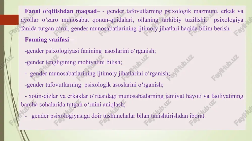 ashlarni o‘zgartirish; 2030-yilgacha bo‘lgan davrda barqaror rivojlanish sohasidagi gender tenglikni ta’minlash va barcha xotin-qizlarning huquq va imkoniyatlarini kengaytirish milliy maqsadlariga erishishda parlament, fuqarolik jamiyati institutlari va ommaviy axborot vositalarining rolini oshirish; gender tenglik sohasidagi xalqaro shartnomalardan kelib chiqadigan majburiyatlarning bajarilishini ta’minlash, o‘zbekiston respublikasining milliy manfaatlariga mos bo‘lgan xalqaro shartnomalarni ratifikatsiya qilish bo‘yicha chora-tadbirlarni amalga oshirish. 3. gender zo`ravonlikka idoralararo javob qaytarishning asoslari gender zo`ravonlikka idoralararo lavob qaytarishning muvofiqlashtirilgan eng muhim tarkibiy qism-laridan biri sifatli psixologik xizmatlarni ko`rsatish hisoblanadi. psixologik xizmatlar muayyan va ixtisoslashgan xizmat turlarini o`z ichiga olgan bo`lib, bu xizmatlar gender zo`ravonlikdan labrlanganlarga qaror qabul qilish va o`z hayoti uchun mas`uliyatni o`z zimmasiga olish uchun muhim ahamiyatga ega ekanligi bilan bir qatorda, zo`ravonlikni boshdan kechirgan xotin-qizlar bilan ishlovchi mutaxassislarning alohida tayyorgarligini talab qiladi. ushbu xizmatlar inqirozli holatlar va yordam xizmatlari, xavfsiz uy-loy to`g'risidagi malumotlarni taqdim qilish va psixologik yordam ko`rsatishni o`z ichiga oladi. psixologik xizmat ko`rsatuvchilarning gender zo`ravonlik holatlariga …