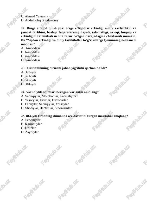dinshunoslik fanidan yakuniy nazorat test savollari - Page 4