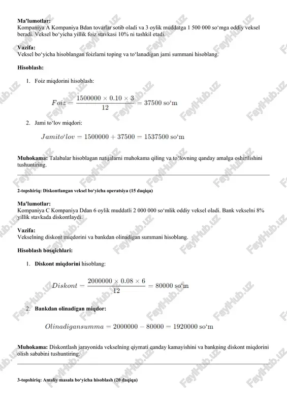 tob universitet armda pdf variantda mavjud) 2. abdusalomova n.b., temirov f.t. moliyaviy hisob. darslik - «lnnovatsion rivojlanish nashriyot-matbaa uyi» 2021 yil. 374-bet. (ushbu kitob universitet armda pdf variantda mavjud). (ushbu kitob universitet armda pdf variantda mavjud) 3. bodie, a. kane, a. marcus. investments. −10th edition. mcgraw-hill. education, new york, 2014. tdiuni arimda pdf mavjud 4. arthur j. keown, john d. martin, j. william petty. foundations of finance: the logic and practice of financial management / 2020. tdiuni arimda pdf mavjud. qo‘shimcha adabiyotlar 1. abduvaxidov f.t., qo‘ziyev i.n., dadabayev sh.x. buxgalteriya hisobi darslik.- t.: “iqtisodiyot « -2019. 403-bet. (ushbu kitob universitet armda pdf variantda mavjud). (ushbu kitob universitet armda pdf variantda mavjud) 2. ergasheva sh., ibragimov a.k, rizaev n.k., ibragimova i.r. moliyaviy hisobotning xalqaro standartlari. o‘quv qo‘llanma.// -t.: “iqtisodiyot», 2019. -227 str. (ushbu kitob universitet armda pdf variantda mavjud). 3. xolbekov rasul olimovich. xalqaro buxgalteriya hisobi. innovatsion rivojlanish nashriyot-matbaa uyi. o‘quv …
