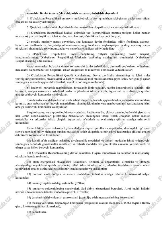 t tasarrufidan chiqarish va xususiylashtirish jarayonini yanada rivojlantirishning ustuvor yo'nalishlari to'g'risida”gi farmonlari xususiylashtirish jarayoniga sifat jihatidan yangi turtki berdi. 1994 yilning o'rtalaridan boshlab xususiylashtirishning ikkinchi (1994-1998 yillar) bosqichi boshlandi. bu bosqichda ochiq turdagi aktsiyadorlik jamiyatlarini yaratish, ularning aktsiyalarini muomalaga chiqarish, shuningdek, keng ko'lamli ko'chmas mulk va qimmatli qog'ozlar bozorlarini barpo etish vazifalari belgilab olindi va ular izchil amalga oshirilmoqda. 1994 yil oxiriga kelib respublikada asosan yopiq turda 2900 ta aktsionerlik korxonasi mavjud bo'lgan bo'lsa, hozir 4500 ta ochiq turdagi aktsionerlik jamiyati faoliyat ko'rsatmoqda. rasman qayd etilgan dehqon (fermer) xo'jaliklari soni 7500 tadan 19300 taga etdi. birgina 1996 yilning o'zida kichik va xususiy korxonalar soni 19100 taga ko'paydi va shu yilning 1 iyuliga kelib 83,5 mingtaga etdi. bu bosqichda ko'plab o'rta va yirik korxonalar aktsiyadorlik jamiyatlariga aylantirildi hamda ularning aktsiyalari respublika qimmatbaho qog'ozlar bozorining asosini tashkil etdi. davlat mulkining aktsiyadorlikka aylantirilishi bilan bir qatorda kichik xususiy biznes korxonalari qizg'in barpo etildi. …