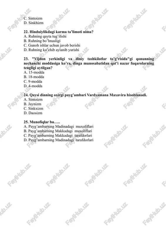 dinshunoslik fanidan yakuniy nazorat test savollari - Page 4