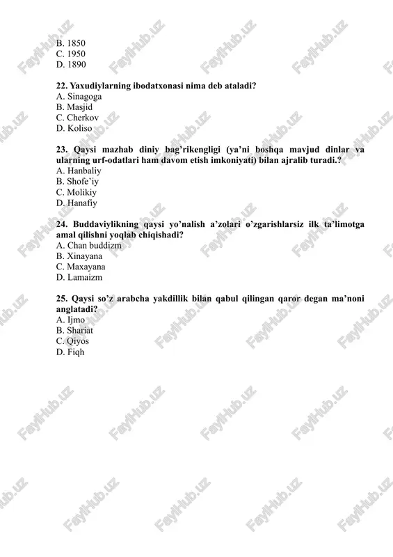 dinshunoslik fanidan yakuniy nazorat test savollari - Page 4