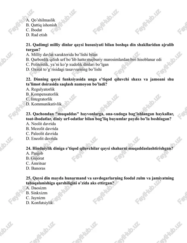 dinshunoslik fanidan yakuniy nazorat test savollari - Page 4