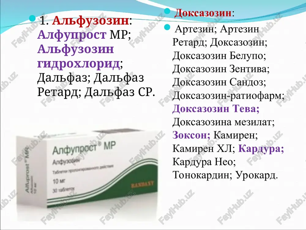 ol; betalmik es; betoptik; betoptik s; betoftan; ksonef; ksonef bk; lokren; optibetol. * bisoprolol: aritel; aritel kor; bidop; bidop kor; biol; biprol; bisogamma; bisokard; bisomor; bisoprolol; bisoprolol teva; bisoprolol fumarat; konkor; konkor kor; korbis; kordinorm; kordinorm kor; koronal; niperten; tirez. metoprolol: betalok; vazokordin; korvitol 50 i 100 metozok; metokard; metokor adifarm; metolol; metoprolol; serdol; egilok; egilok retard; egilok s; emzok. nebivolol: bivotenz; binelol; nebivator; nebivolol; nebivolola gidroxlorid; nebikor adifarm; nebilan lannaxer; nebilet; nebilong; od-neb. talinolol: kordanum. tseliprolol: tseliprol. esatenolol: estekor. esmolol: breviblok. noselektiv beta-adrenoblokatorlar propranolol: anaprilin; inderal; obzidan; propranobene; propranolol; sotalol: darob; sotageksal; sotaleks; sotalol; sotalol kanon; sotalol gidroxlorid. timolol: arutimol; glaumol; glautam; kuzimolol; niolol; okumed; okumol; okupres e; optimol; oftan timogel; oftan timolol; oftensin; timolol; timoptik alfa-beta-adrenoblokator butilaminogidroksipropoksifenoksimetil metiloksadiazol: albetor; proksodolol. labetalol: abetol; amipress; labetol; trandol. karvedilol: akridilol; bagodilol; vedikardol; dilatrend; karvedigamma; karvedilol; karvenal; karvetrend; karvidil; kardivas; koriol; kredeks; rekardium; talliton. bular mediatorga tuzilishi uxshash va mediatorga konkurent ta'sir …