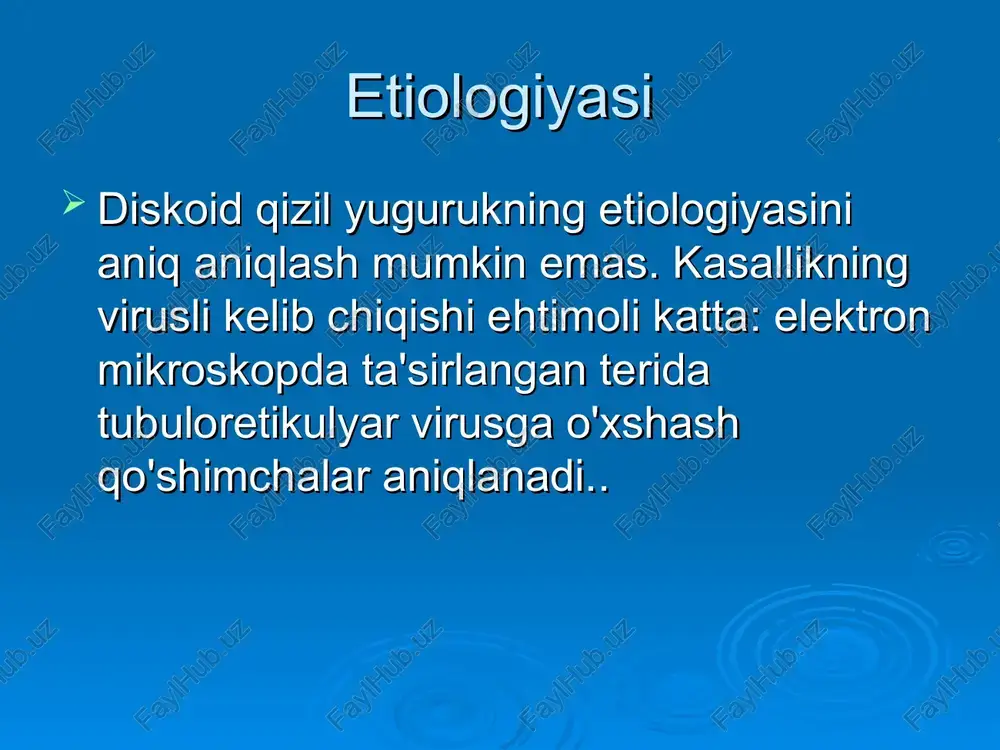 yozitlari, pnevmoskleroz, nefroskleroz, kalsifikatsiya yoki sindrom tibierj vaysenbax tomirlar atrofida va qo'shimchalar, kech bosqichda jarayon suyaklar ham ishtirok etadi, chuqur keladi chuqur yaralar paydo bo'lishi bilan atrofiya, falanga mutatsiyasi bilan tugaydi bemorlar vazn yo'qotishadi, charchoq kuchayadi. ichki kasalliklarning qo'shilishi tufayli organlar (o'pka, jigar, yurak-miyokardiyodistrofiya) bemorlar o'lishi mumkin. differensial diagnostika: teri keksalik atrofiyasi kuyikish va patomimiya chandiq atrofiyasi raynaud kasalligi davolash-lidaza, gialuronidaza 64ed v/m - penitsillin v/m 25 -30 million dona - penitsillamin kuniga 120 mg og'iz orqali (fibroz rivojlanishini bostirish uchun) - a va e vitaminlari - nikotinik kislota kuniga 0,1 3 marta - kortikosteroidlar (kuniga 15-20 mg) - immunosupressantlar - delagil 0,2% kuniga 2 marta ingichka ichakning shikastlanishi bilan antibiotiklar qo'llaniladi (siprofloksatsin, metronidazol) buyrak sindromida-ace inhibitörleri (kaptopril kuniga 3 marta 12-50 mg, enalapril-kuniga 10-40 mg mahalliy davolash: - issiqlik protseduralari, kerosin, ronidaza + dmso eritmasi bilan elektroforez massaj, fizioterapiya, kurortni davolash oldini olish: - tananing qattiqlashishi - infektsiya o'choqlarini …