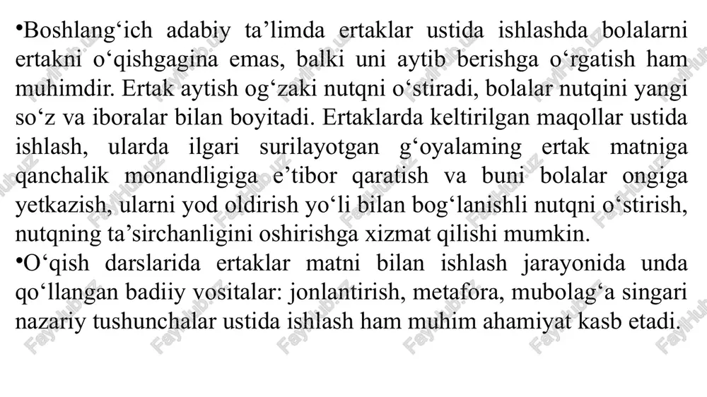 alarini aytishga tayyorlanishlari uchun ma’lum vaqt berish taqozo etiladi. boshlangich sinf o‘quvchilariga o‘qilgan hikoya mazmuni yuzasidan beriladigan dastlabki savollar hikoya yosh kitobxonlarga yoqqan-yoqmaganligi, undagi qaysi qahramonning xarakteri o‘quvchiga qanday ta’sir etganini aniqlash maqsadida beriladi. shundan keyingina hikoya sujeti, voqealaniing rivojini ochishga, qahramonlar xarakterini tushunishga, asardagi yetakchi qarashlarni bilib olishga, ular haqida mulohaza yuritib oq va qorani, to‘g‘ri va noto‘g‘rini, halol va haromni farqlashga, o‘z ma’naviyatining sog‘lomlashuvi jarayonida bevosita ishtirok etishga yonaltiradigan savol va topshiriqlardan foydalaniladi. badiiy asarni tahlil qilishda sujetni to‘liq tushuntirishga berilib ketib, qahramonlarga tavsif berish, asar qurilishi va tilini tahlil qilish kabi ish turlari e’tibordan chetda qolmasligi lozim. hikoya janridagi bitiklar o‘z hayotiyligi bilan o‘ziga xosdir. unda voqealar tez rivojlanib boradi. hikoyada inson shaxsi va hayoti bilan bog‘liq lavhalar bayon etiladi. o‘quvchilar qahramonlarning xarakteri, ulardagi xususiyatlar bilan qiziqadilar. “o‘qish kitobi” darsliklaridan o‘rin olgan hikoyalar mavzu jihatdan xilma-xil bo‘lishi, qahramonlarining xarakter-xususiyatlari bilan ham bir-biridan farqlanishi maqsadga muvofiqdir. hikoya matni …