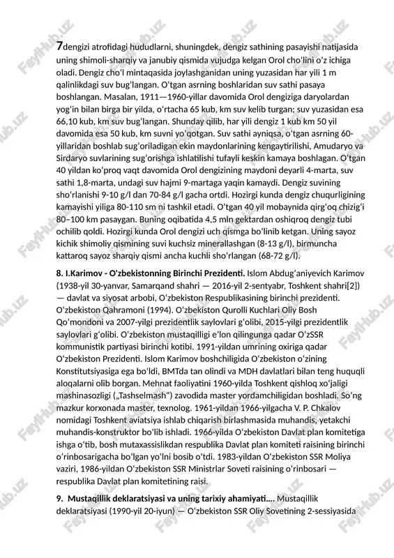 a salbiy holatlar kuchaydi. o'zlarini yangi bir qatlam sifatida his qilgan mansabdor shaxslar mehnatkash omma sha'niga dog' tushira boshladilar. o'zbekiston kp mk ning xvi plenumi (1984) yil) bu qatlamga zarba berishga urinib ko'rdi, biroq sobiq rahbar xodimlarning ko'pchiligi yengilgina qo'rquv bilan qutulib qolishga muvaffaq bo'ldilar. respublikaning yangi rahbarlari butun aybni boshqalarga (jumladan, marhumlarga ham) ag'darishdan toymadilar. ular markazga ketma-ket murojaat qilishib, respublikada qattiq tartib o'rnatish uchun markazdan kadrlar yuborishni qildilar. bu rahbarlar egallab turgan lavozimlarini va jonlarini asrab qolish uchun qo'yilgan ayblarni sh.r. rashidovga va o'z xalqiga ag darish harakat qildilar. 6.xx asr 80-yillari o'rtalarida o'zbekistonda aholi turmush tarzining og'irlashuvi sabablarini ko'rsating?.... mamlakatimizda so’ngi 29 yil ichida erishgan yutuq va marralarimizni holis va munosib baholash uchun mustaqillik ostonasida ijtimoiy-siyosiy hayot qanday murakkab vaziyatda bo’lganini, bu vaziyatni tubdan yangilangan yo’nalishga burib yuborish uchun ulkan donishmandlik va jasorat , insoniylik va ezgulik tamoyillariga yo’g’rilgan, ko’pchilikka ibrat va namuna bo’ladigan vazmin siyosat talab …