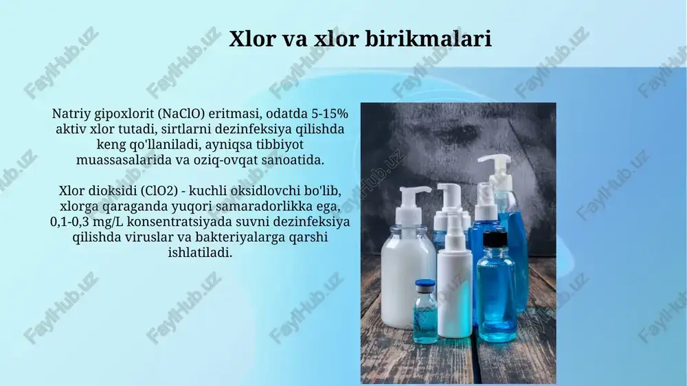 zdan 8,25 foizgacha bo'lishi mumkin, bu esa tozalash va dezinfeksiya qiluvchi vosita sifatida samaradorligini ta'minlaydi, lekin uni suyultirishni talab qiladi. e'tiboringiz uchun rahmat image3.jpg image4.jpg image5.jpg image6.jpg image7.jpg image8.jpg image9.jpg image10.jpg image11.jpg image12.jpg image13.jpg image14.jpg image15.jpg image16.jpg image17.jpg image1.png