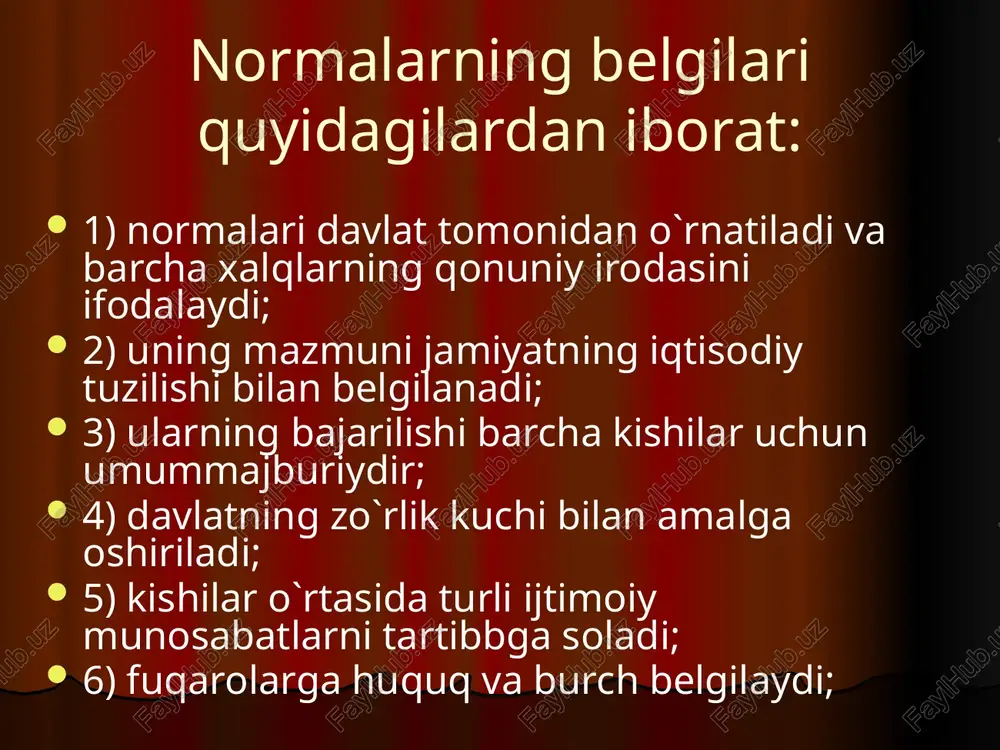 larni tartibga solishda keng qo‘llaniladi. huquq tizimi va huquqshunoslik fanlar tizimi huquq tizimini yuqorida ko‘rib o‘tdik. huquq tizimida qonunlar va huquqshunoslik fanlar tizimi asos qilib olinsada, lekin ular o‘rtasida farqu bor. qonunlar yoki normativ hujjatlarni tizimi ya’ni tartibga solib nashr etish quyidagi ikki xil usullar bilan amalga oshiriladi. inkorporatsiya va kodifikatsiya. huquqshunoslik fanlar tizimi huquq tizimidan keng bo‘lib ko‘pgina huquqshunoslik fanlarining nomi tizimiga to‘g‘ri keladi. masalan, jinoyat huquqi, fuqarolik xuquki, jinoyat protsessual huquqi va boshqalar. aksincha shunday huquqshunoslik fanlar borki, ular huquq tizimiga to‘g‘ri kelmaydi. masalan, davlat va huquq nazariyasi, davlat va huquq tarixi va hokazolar. etiboringiz uchun raxmat ! image1.jpeg image2.jpeg image3.png image4.png image5.jpeg image6.jpeg image7.jpeg image8.jpeg image9.jpeg /docprops/thumbnail.jpeg
