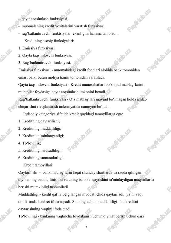 editi 5. xalqaro kredit davlat krediti - qarz beruvchi rolini markaziy bank orqali bajaradi. bu markazlashgan kreditlar iqtisodiyotning ustivor tarmoqlarini kreditlash, shuningdek, vaqtincha foydalanishga mablag‘ ajratilishi mumkin. davlat kreditida davlatning bir tomondan qarz beruvchi va ikkinchi tomondan qarz oluvchi sifatida ishtirok etishi. undan tashqari tijorat banklariga banklararo kreditlar bozorida kredit resurslarini kim oshdi savdo yo‘li bilan yoki to‘g‘ridan to‘g‘ri sotish orqali vaqtincha foydalanish uchun berilishi mumkin. davlat qimmatli qog‘ozlarini (davlat xazina majburiyatlarini) chiqarish, moliya bozorlarida ularni joylashtirish, davlat zayomlarinichiqarish va sotish yo‘li bilan banklarning, aholining va boshqa moliya-kredit institutlarining pul mablag‘larini yig‘adi va ularni davlat qarzi va byudjet kamomadini qoplashga sarflaydi. bundan tashqari davlatni ichki va tashqi qarzlari, davlat kafil va kreditor sifatida ham bo‘lishi mumkin. davlat byudjeti kamomadini moliyalashtirish maqsadida davlat qarz oluvchi sifatida davlat qarzlarini joylashtirish jarayonini amalga oshiradi. bank krediti - bank institutlari tomonidan beriladigan kreditga aytiladi. bank kreditining subyektlari, bir tomondan, bank kreditor sifatidagi, ikkinchi tomondan …