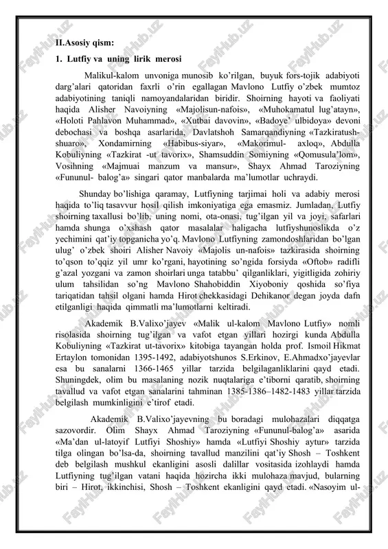 avallud va vafot etgan sanalarini tahminan 1385-1386–1482-1483 yillar tarzida belgilash mumkinligini e’tirof etadi. akademik b.valixo’jayevning bu boradagi mulohazalari diqqatga sazovordir. olim shayx ahmad taroziyning «fununul-balog’a» asarida «ma’dan ul-latoyif lutfiyi shoshiy» hamda «lutfiyi shoshiy aytur» tarzida tilga olingan bo’lsa-da, shoirning tavallud manzilini qat’iy shosh – toshkent deb belgilash mushkul ekanligini asosli dalillar vositasida izohlaydi hamda lutfiyning tug’ilgan vatani haqida hozircha ikki mulohaza mavjud, bularning biri – hirot, ikkinchisi, shosh – toshkent ekanligini qayd etadi. «nasoyim ul-muhabbat»dagi navoiy fikrlari boshqa asarlari kabi keng tarqalmagani uchun keltirib o’tish joiz: «tahsil ayyomida mavlono shihobuddinxiyoboniy xizmatig’a yetar ekandur va odobi tariqat sulukini andin kasb qilur erkondur. agarchi shoirliq tariqida ma’ruf va mashhur bo’ldi. ammo darveshlik tariqini dag’i ilkidin bermadi. bu faqir borasig’a ko’p iltifoti bor erdi va fotihalar o’qur erdi va doim volida mulozamatig’a va rizoe xotirig’a targ’ib qilur erdi. to’qson yoshidin tajovuz qilg’onda, hazrat mahdumi (nuvvira marqaduhu nuran) otig’a radifi «suxan» saj’ qasidae aytib …