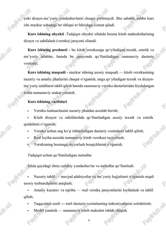 orqali sahifaning vizual jozibasini oshirish. navigatsiya imkoniyatlarini yaratish: sahifa raqamlari, bo‘lim nomlari, indekslar kabi elementlarni joylashtirish orqali o‘quvchining sahifalar bo‘ylab harakatini osonlashtirish. nashriyotchilikda verstka quyidagi jihatlarga ta'sir ko‘rsatadi: mahsulotning sifatini belgilash: verstka jarayoni kitob yoki jurnalning umumiy sifatini belgilaydi. sifatli verstka mahsulotning bozordagi raqobatbardoshligini oshiradi. o‘quvchida ishonch uyg‘otish: yaxshi verstka o‘quvchida nashrga bo‘lgan ishonchni oshiradi va uning qadrini oshiradi. axborotni samarali yetkazish: verstka matn va grafik elementlarni to‘g‘ri joylashtirish orqali axborotni samarali yetkazishga yordam beradi. brend identifikatsiyasini yaratish: verstka jarayoni nashriyotning brend identifikatsiyasini yaratishda muhim rol o‘ynaydi. 1.2. xalqaro va milliy me'yorlar verstka jarayonida quyidagi xalqaro va milliy me'yorlar qo‘llaniladi: · iso 16763:2016: ushbu xalqaro standart, bosma mahsulotlarning sifatini belgilashda qo‘llaniladi. u mahsulotning o‘lchamlari, qirralari, bog‘lanish sifati kabi parametrlarni belgilaydi . · gost 5773-90: rossiya va boshqa sobiq sovet ittifoqi mamlakatlarida qo‘llaniladigan standart bo‘lib, kitob va jurnal nashrlarining o‘lchamlarini belgilaydi . · gost 2.301-68: dizayn hujjatlari uchun yagona tizimni belgilovchi …