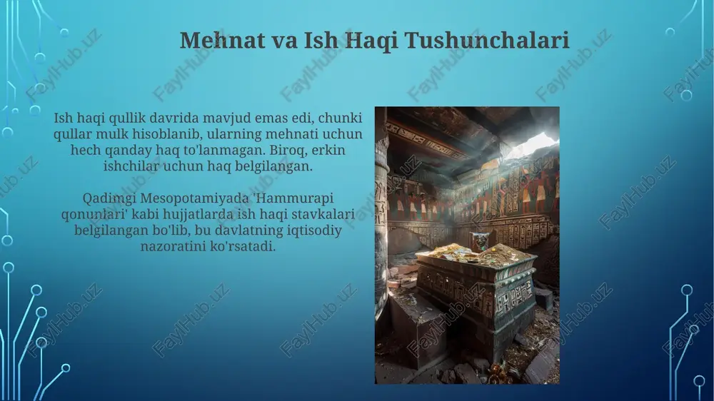 irish uchun ishlatilgan. soliqlar yer, mulk va savdo kabi turli manbalardan yig'ilgan, stavkalar esa o'zgaruvchan bo'lgan. qadimgi rimda iqtisodiyot: imperiya davri rim imperiyasining iqtisodiy o'sishiga yo'l qurilishi sezilarli ta'sir ko'rsatdi, ular savdo va aloqalarni yaxshiladi, masalan, appian yo'li miloddan avvalgi 312-yilda qurilgan. rim tangalari, jumladan, kumush denariy va oltin aureus, keng tarqalgan savdo vositasi bo'lib, imperiya bo'ylab iqtisodiy integratsiyani ta'minladi va narxlarni standartlashtirdi. qadimgi iqtisodiy g'oyalarning merosi qadimgi mesopotamiyada qarzlar kechirilishi amaliyoti, 'tozalash e'loni' sifatida ma'lum bo'lib, 50 yillik davrlarda iqtisodiy barqarorlikni saqlashga qaratilgan edi. rim imperiyasida soliq yig'ish tizimi, 'publicani' orqali amalga oshirilgan bo'lib, uzoq muddatda iqtisodiy suiiste'mollik va ijtimoiy tengsizlikka olib kelgan. platonning iqtisodiy qarashlari platon mehnat taqsimotini iqtisodiy samaradorlikning asosi deb hisoblagan. uning fikricha, har bir shaxs o'z qobiliyatiga mos ish bilan shug'ullanishi kerak. platon pul muomalasi haqida kam fikr bildirgan. ammo u natural almashinuvning qiyinchiliklarini tushunib, bozorni davlat tomonidan tartibga solishni taklif qilgan. e'tiboringiz uchun rahmat …