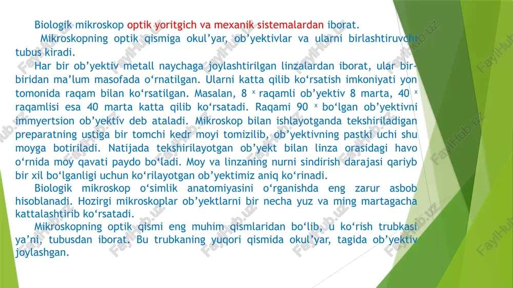 hosil qilib joylashgan. unda ribosomalar, mikronaychalar, mitoxondriyalar, plastidalar kabi organoidlar va membrana, endoplazmatik to‘r va diktiosomalar joylashgan. sitoplazma protaplastning bir qismi bo‘lib, hujayra qobig‘idan plazmalemma, vakuoladan tonoplast kabi membranalar bilan chegaralangan. sitoplazmaning asosiy moddasi gialoplazma bo‘lib, barcha organoidlarni o‘zaro bog‘lanishini va ta’sirini ta’minlaydi. plazmolemma. plazmolemma (lot. lemma - meva po‘sti) sitoplazma membranasining tashqi yuzasi bo‘lib, hujayra po‘stiga mahkam yopishib turadi va tashqi muhit bilan hujayra o‘rtasidagi moddalar almashinishida qatnashadi. sitoplazmaning asosiy xususiyatlaridan biri uning doimiy harakatda bo‘lishidir. voyaga yetgan hujayralarning sitoplazmasi vakuola atrofida organoidlar bilan birgalikda bir yo‘nalishda harakat qiladi. sitoplazma harakatning tezligi bir qancha faktorlarga (yorug‘lik, harorat, kislorod bilan to‘yinishiga va boshqalar) bog‘liq. gialoplazma. sitoplazmaning asosiy moddasi gialoplazma ( yunon. gialos - oyna) bo‘lib, barcha organoidlarni bir-birlari bilan bog‘lanishini va o‘zaro ta’sirini ta’minlaydi ribosomalar. ribosomalar asosan gialoplazmada har doim uchrab turadigan baravar miqdordagi oqsil va rnk dan tashkil topgan 17-23 nm diametrga ega bo‘lgan mayda donachalardir. ular hujayra yadrosida, …