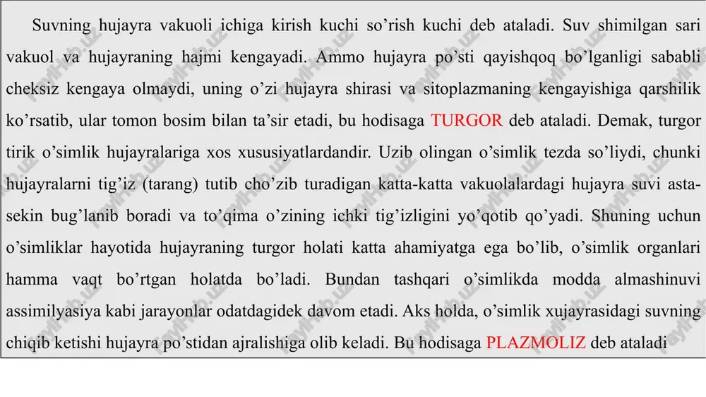 ngan organellalarni (plastid, mitoxondriy) chiqarib tashlashda faol qatnashadi. lizosoma jamg‘arma ozuqa manbalar hujayralarda jamg‘arma moddalar turlicha bo‘ladi. bularga oqsillar, lipidlar, uglevodlar, efir moylari va boshqalar kiradi. o‘simliklarning har bir hujayrasi o‘zi uchun kerak bo‘lgan barcha oqsillarni, lipidlarni, polisaxaridlarni va boshqa murakkab moddalarni, boshqa hujayralardan olmasdan o‘zi ishlab chiqaradi-sintezlaydi. jamg‘arma moddalarning hujayraning gialoplazmasida, organoidlarida hamda vakuolasida suyuq yoki qattiq holda to‘planadilar. moddalar almashinish jarayonida haddan tashqari ko‘p miqdorda jamg‘arma ozuqa moddalarning va chiqindilarning hosil bo‘lishi, ularning amorf holdagi cho‘kmalar yoki kristallar shaklida to‘planishiga ham sabab bo‘ladi. oqsillar-biopolimerlar, protoplastning maxsus tuzilishini tashkil etuvchi aminokislotalardan tuzilgan. ular barcha organlarni tuzilishida va vazifasini bajarishda qatnashadilar. oqsillar hujaylarda turli shaklda va tuzilishda – amorf yoki kristal holatida bo‘ladi. ular kimyoviy tarkibi jihatidan oddiy va murakkabga bo‘linadi. murakkab oqsillar lipidlar bilan lipoproteidlarni, uglevodlar bilan glikoproteidlarni, nuklein kislotalar bilan nukleoproteidlarni hosil qiladilar. ko‘p vaqtda jamg‘arma oqsillarning asosiy qismi urug‘larda ayniqsa burchoqdoshlar oilasi vakillarida ko‘p bo‘ladi. jamg‘arma oqsillar …