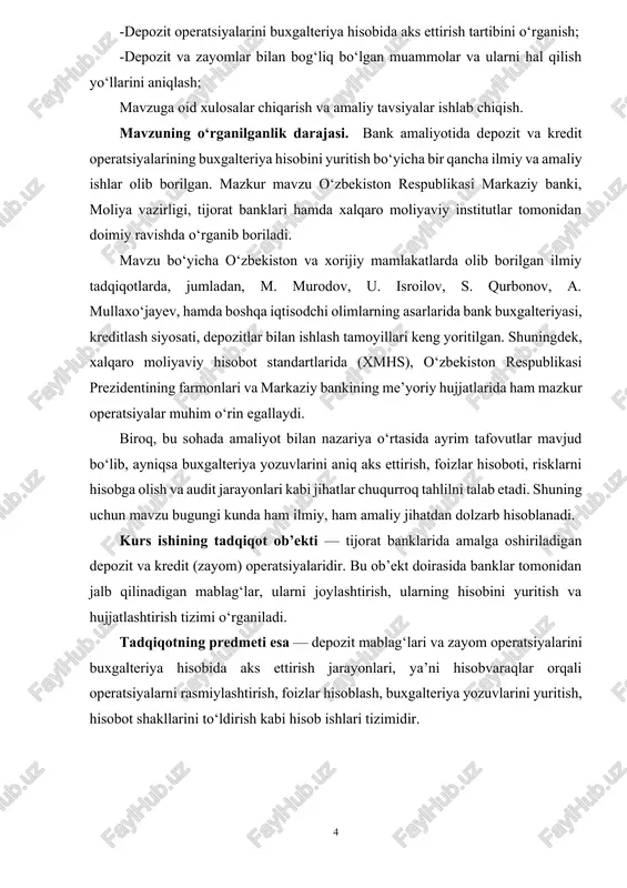 oizlar hisoblash, buxgalteriya yozuvlarini yuritish, hisobot shakllarini to‘ldirish kabi hisob ishlari tizimidir. 1-bob. uzoq muddatli nomoddiy aktivlar va ularga amortizatsiya hisoblashning nazariy asoslari 1.1. uzoq muddatli nomoddiy aktivlar tushunchasi, ularning iqtisodiy mohiyati. nomoddiy aktivlar – bu korxona balansida aks ettiriladigan, moddiy-ashyo shakliga ega bo‘lmagan, lekin korxonaga daromad keltiradigan aktivlardir. ular ko‘pincha korxonaning intellektual mulki, dasturiy ta'minot, patent, litsenziya, firma nomi (brend), nou-xau kabi shakllarda namoyon bo‘ladi. uzoq muddatli nomoddiy aktivlar korxonaning uzoq muddatli foydalanishga mo‘ljallangan aktivlari bo‘lib, odatda bir yildan ortiq vaqt davomida xizmat qiladi. ular korxonaning bozor qiymatini oshirish, raqobatbardoshligini kuchaytirish, mahsulot yoki xizmat sifatini yaxshilashga xizmat qiladi. shuningdek, bu aktivlar investitsiyalarni jalb qilishda, kredit olishda va umumiy moliyaviy holatni baholashda muhim rol o‘ynaydi. 1.2. nomoddiy aktivlarning turlari va ularning tasnifi uzoq muddatli nomoddiy aktivlar quyidagi turlarga bo‘linadi: - patentlar – yangi ixtiro yoki texnologiyalar uchun huquq; - litsenziyalar – ma'lum faoliyat turini amalga oshirish huquqi; - savdo belgisi …