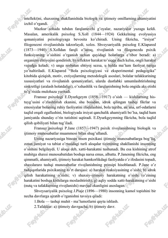 amon eksperimental psixologiyasi va uning maktab ta’limiga munosabati”, a.f.lazurskiyning “maktab o’quvchisining tavsifi”, p.f.lesgaftning “oilada bola tarbiyasi va uning ahamiyati”, k.yelniskiyning “qizlar tavsifi” asarlari psixologik ilmiy tadqiqotni jadallashtirishga xizmat qildi. rossiyada g.i.rossolinoning “yosh psixologiyasi va nevrologiyasi” laboratoriyasi ishga tushdi. “tarbiya xabarlari”, “rus maktabi”, “erkin tarbiya”, “kundaliklar” kabi jurnallar chop etila boshlandi. ana shuning zamirida “oila tarbiyasi qomusi” dunyo yuzini ko’rdi. bularning barchasi shaxs psixologiyasi va differensial psixologiyaning fan sifatida shakllanishiga keng imkoniyat yaratdi. yuqorida aytilgan asarlarda har xil qarashlarga xayrixohlik, ijtimoiy muhitning ahamiyatiga e’tiborsizlik ko’zga tashlanadi. ularda insonning ijtimoiy mavjudotligi tan olinib, unga ilmiy­nazariy nuqtai nazardan yondashilsa-da, lekin insondagi psixologik, fiziologik va biologik jihatlar, tarkibiy qismlar tabaqalanmaydi, tashqi muhitni bosh omil deb tushuntiriladi. rus fiziologi i.m.sechenov psixikaning reflektor xususiyatini kashf qilib, shuningdek, bilish jarayoni, inson his-tuyg’usi, o’zini o’zi (o’zini) anglashining fiziologik mexanizmini tushuntirishi fan olamida keskin o’zgarish yasadi. i.p.pavlov kashf etgan qator qonuniyatlar, xossalar, ikkinchi signallar sistemasi eksperimental ishlarni olib borishga …