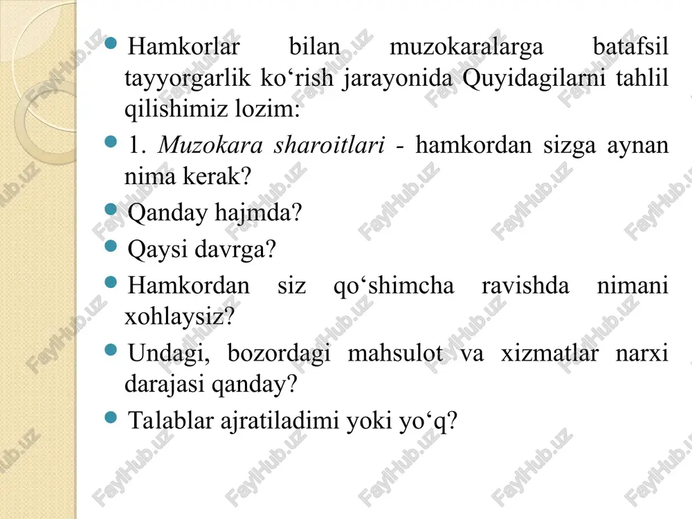 foydalaniladi. 24-mavzu. turopereytingda xizmat etkazib beruvchilar bilan hamkorlik shartnomalarini tuzish reja: aviakompaniyalar bilan shartnoma tuzish. temir yo’l kompaniyalari bilan shartnoma tuzish. ekskursiya xizmati ko’rsatuvchi firmalar bilan shartnoma tuzish. turli ko’rgazmalarga ishtirok etish. turoperator katologi. katolog turlari va vazifalari. aviakompaniyalar bilan shartnomalar. barcha aviatashuvlar qoidalari mamlakatimizda xalqaro bitimlar bilan tartibga solinadi va ulardan biri "xalqaro havo tashuvlariga tegishli ba’zi qoidalarni unifikatsiyalash to‘g‘risidagi" 1929 y. varshava konvensiyasi bo‘lib, 1959 y. o‘zgartirishlar kiritilgan holda qabul qilingan (gamburg qoidalari). aviatashuvchilar bilan o‘zaro shartnoma munosabatlari o‘zbekiston respublikasi fuqarolik kodeksi ("tashuvlar" bobi) asosida amalga oshiriladi. aviakompaniyalar bilan shartnomalar uch ko‘rinishda bo‘lishi mumkin: a) muntazam aviareyslardagi joylar kvotasi bo‘yicha shartnomalar; b) agentlik bitimlari; v) charter (samolyotni ijaraga olish). maxsuslashtirilgan turistik poyezdlarni ijaraga olish shartnomasi. shunday qotib qolgan mulohaza mavjud, har bir temir yo‘l safari, uzoq davom etadigani va zerikarlidir. bunday shartnomalarda quyidagilar aks ettirilishi lozim: bir vaqtning o‘zida xizmat ko‘rsatiladigan turistlar soni; buyurtmalarning o‘lchami va muntazamligi; ovqatlantirish …