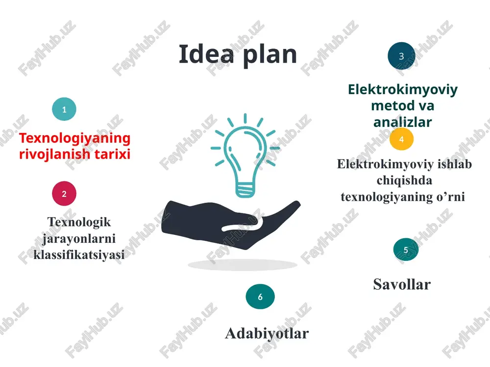 ni tanlash va uni ishlab chiqarish usuli. 3. operatsiyalar mazmunini aniqlash, texnologik asoslarni tanlash va ishlov berishning texnologik marshrutini (ketma-ketligini) tuzish. 4. texnologik asbob-uskunalar, uskunalar, texnologik jarayonni avtomatlashtirish va mexanizatsiyalash vositalarini tanlash. o'tishlar ketma-ketligini aniqlashtirish. 5. ish rejimlarini tayinlash va hisoblash, o'tish va operatsiyalarini standartlashtirish, ijrochilarning kasblari va malakasini aniqlash, xavfsizlik talablarini belgilash. 6. texnologiyasning aniqligi, unumdorligi va iqtisodiy samaradorligini hisoblash. optimal jarayonni tanlash. 7. ishchi texnologik hujjatlarni rasmiylashtirish elektrofizik ishlov berishda asbob - elektrod ishlatiladi, u oson ishlov beriladigan materialdan (mis, grafit, mis-grafit tarkibi va boshqalar) tayyorlanishi mumkin. elektrodlar, asbob va ish qismi suyuq dielektrikda bir-biriga yaqinlashganda, elektr zaryadsizlanishi sodir bo'ladi va ular orasidagi bo'shliqdan elektr toki oqib chiqa boshlaydi. anod (ish qismi) bilan to'qnashgan elektronlar uni intensiv ravishda isitadi va ish qismining mikro hajmlarini eritadi. eritilgan qotishma zarralari suyuq dielektrik bilan sovutiladi va asbob va ish qismi orasidagi bo'shliqdan chiqariladi. elektrofizik usullar energiyaning yuqori konsentratsiyasi bilan ajralib turadi. …