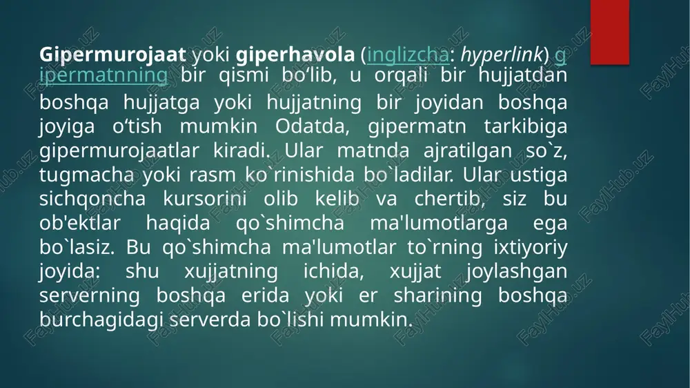 ning tarkibiy qismi hisoblanadi va bugun excel dunyodagi eng mashhur ilovalar qatoriga kiradi. microsoft word (qisqacha ms word, winword yoki word) – matnli maʼlumotlarni yaratish, koʻrish va tahrir qilish uchun moʻljallangan matn muharriridir yoki matn protsessori. microsoft korporatsiyasi tomonidan microsoft office paketi tarkibida chiqariladi. ilk versiyasi richard brodi tomonidan 1983-yil ibm pc uchun yozilgan. keyinroq apple macintosh (1984), sco unix va microsoft windows (1989) uchun ishlab chiqilgan. amaldagi versiyasi windows va macos uchun moʻljallangan microsoft office word 2016 hisoblanadi. image6.png image7.png image8.png image9.png image10.png image11.png image12.png image13.png image14.png image15.jpg image2.png image3.png image4.png image5.png /docprops/thumbnail.jpeg