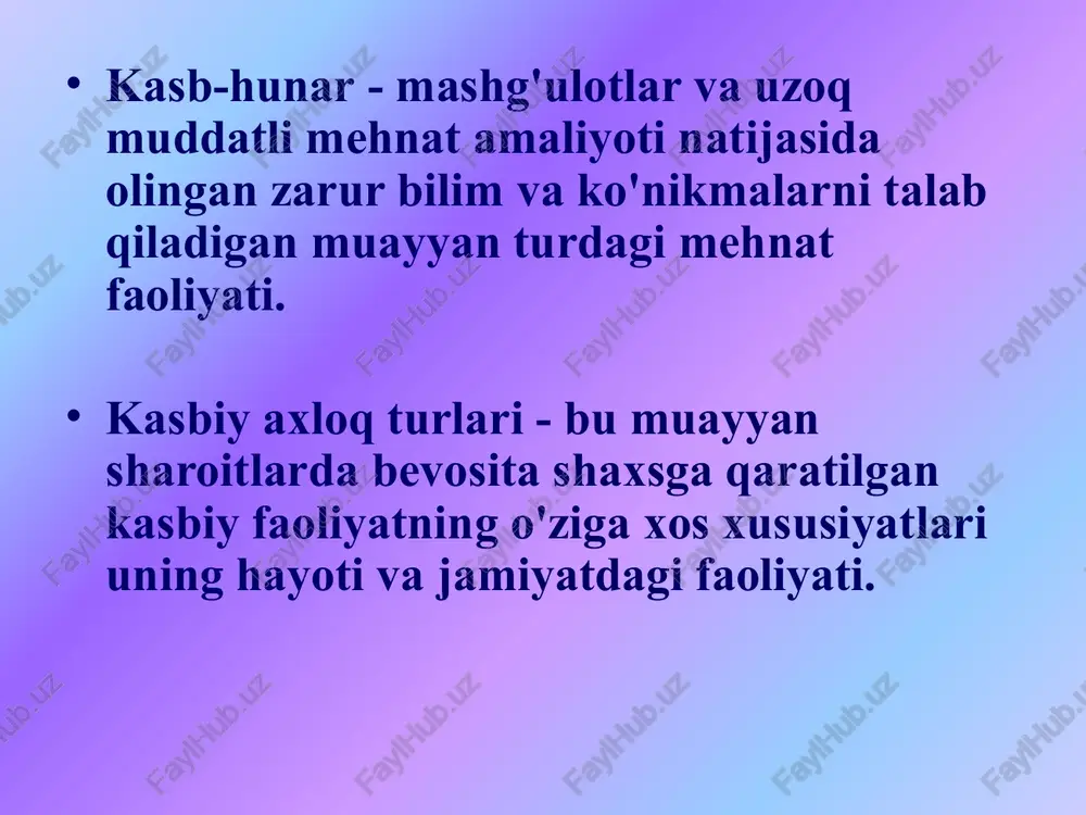 imlar shaxsning e'tiborini axloqiy muammolarga jalb qiladi, uni axloqiy vaziyatlarni tan olishga va paydo bo'lgan muammolarning to'g'ri echimini topishga o'rgatadi. axloqiy bilimlar insonga hayotning mazmuni, baxti haqidagi savollarga to'g'ri javob berishga, o'z hayotiy rejalarini, kasbini, mehnatga, odamlarga, jamiyatga, ijtimoiy va tabiiy muhitga munosabatini aniqlashga yordam beradi. axloqni bilish insonga o'z xatti-harakatlarini va atrofidagi odamlarning xatti-harakatlarini to'g'ri baholash, o'zini anglash va yashashi kerakmi, nimaga intilishi kerakligini tushunish imkoniyatini beradi. axloqni o'rganish insonning ma'naviy madaniyati va axloqiy tarbiyasining o'sishiga yordam beradi. va axloqni o'rganish insonni hali axloqiy qilmaydigan bo'lsa-da, u baribir axloqiy shaxsni shakllantirishga katta hissa qo'shadi. axloqning mohiyati va vazifalari. axloq inson hayotiy jarayonlarini ijtimoiy tartibga solishning asosiy turlaridan biridir. axloq - bu yaxshilik va yomonlik o'rtasidagi farqga asoslangan insoniy munosabatlarning individual va ijtimoiy shakllari. axloq bu jarayonlarni uyg'unlashtirish va tartibga solish uchun yaratilgan; psixologning kasbiy faoliyati insonning ichki dunyosi, inson shaxsiyati bilan ishlashdir. bu ish muayyan axloqiy tamoyillar va qoidalarga …