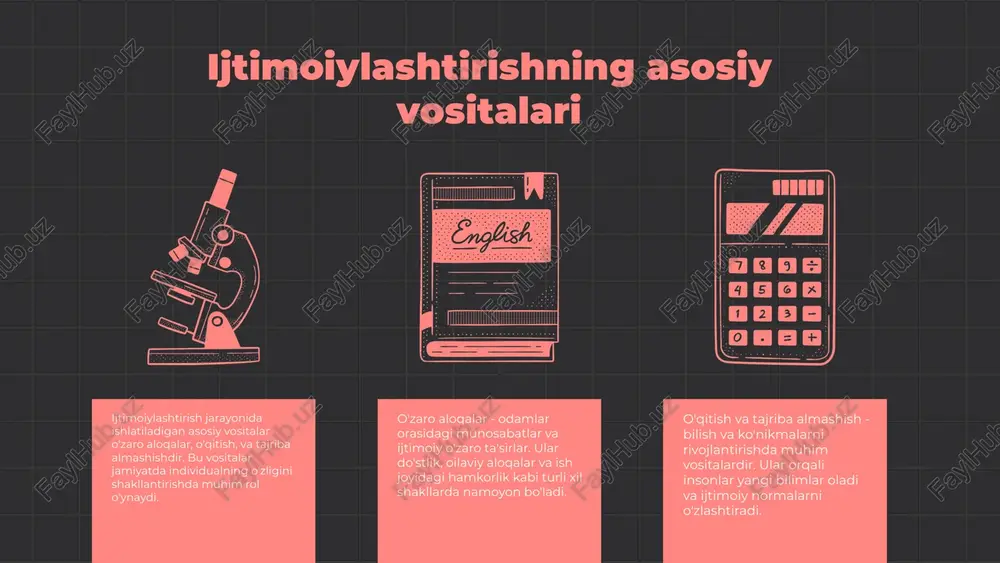 tarmoqlar orqali o'zaro aloqa. 2. madaniy ijtimoiylashtirish - turli madaniyatlar o'rtasida muloqot va o'zaro ta'sir. 3. ekologik ijtimoiylashtirish - atrof-muhit muammolari bilan bog'liq ijtimoiy faoliyatlar. ijtimoiylashtirish jarayonidagi o'zgarishlar jamiyatda sezilarli ijtimoiy ta'sir ko'rsatmoqda. masalan, so'nggi yillarda ijtimoiy tarmoqlarda aktiv ishtirok etish, odamlarning bir-biriga bo'lgan munosabatlarini o'zgartirib, yangi ijtimoiy qoidalarni shakllantirmoqda. statistik ma'lumotlarga ko'ra, internet orqali muloqot qilish 2010-yildan buyon 40% ga oshgan. ijtimoiylashtirish jarayonida innovatsiyalar innovatsiyalar - bu yangi g'oyalar, usullar yoki mahsulotlar bo'lib, ular ijtimoiy hayotda muhim o'zgarishlarga olib keladi. innovatsiyalar ijtimoiylashuv jarayonida muhim rol o'ynaydi. 1. texnologik innovatsiyalar: yangi texnologiyalar va usullarni qo'llash orqali ijtimoiy hayotni o'zgartiradi. 2. ijtimoiy innovatsiyalar: yangi ijtimoiy tizimlar va dasturlarni yaratish orqali jamiyatni rivojlantiradi. 3. ekologik innovatsiyalar: atrof-muhitni himoya qilish va barqaror rivojlanishni ta'minlash uchun yangi yondashuvlar. 4. madaniy innovatsiyalar: san'at, adabiyot va madaniyat sohalarida yangi g'oyalar va usullarni kiritish. innovatsiyalar ijtimoiylashuv jarayonida odamlarning o'zaro aloqalarini kuchaytiradi. masalan, onlayn platformalar orqali yangi do'stlar …