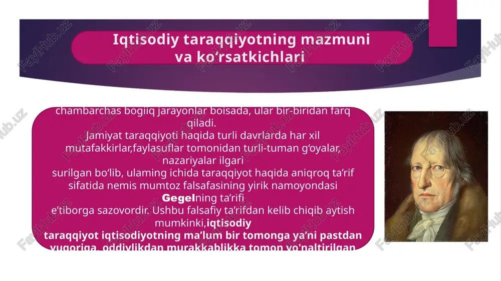 dchisi u. petti (1623—1687) tomonidan 1664-yilda hisoblangan edi, u. petti "mehnat — boylikning otasi, yer — uning onasi", — degan va umumiy boylikni ishlab chikarilgan mahsulotlardan iborat, deb tushungan. milliy boylikni hisoblashda qishilik jami-yati hayoti va taraqqiyotining moddiy asosi, birinchi, navbatda, moddiy tabiat ekanligini unutmagan holda, eng avvalo tabiiy boyliklar — yer, yer osti boyliklari, suvlar, oʻrmonlar va boshqa aniq va toʻgʻri hisobga olinishi lozim. soʻngra ular vositasida inson mehnati bilan ishlab chiqarilgan va jamgʻarilgan moddiy boyliklar toʻla-toʻkis hisobga kiritilishi kerak: milliy boylik e’tiboringiz uchun rahmat image1.jpeg image2.png image3.png image4.jpeg image5.png image6.png image7.png image8.jpeg image9.png image10.jpeg /docprops/thumbnail.jpeg