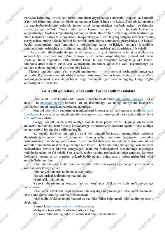 y qilib, raqobat ko‘p qirrali iqtisodiy hodisa bo‘lib, u bozorning barcha subyektlari o‘rtasidagi murakkab munosabatlami ifodalaydi. korporativ raqobat — bozor subyektlari iqtisodiy manfaatlarining to‘qnashishidan iborat bo‘lib, ular o‘rtasidagi yuqori foyda va naflilikka ega bo‘lish uchun kurashni anglatadi. bunda ishlab chiqaruvchilar o‘rtasida sarflangan hujjatlarning har bir birligi evaziga ko'proq foyda olish uchun kurash boradi. mana shu foyda orqasidan quvish natijasida tovarlarni sotish doiralari, ya’ni qulay bozorlar uchun, arzon xom ashyo, energiya va arzon ishchi kuchi manbalari uchun ular orasida kurash boradi. o‘z navbatida xaridorlar, ya’ni iste’molchilar sarflagan har bir so‘m xarajati evaziga ko'proq naflilikka ega bo‘lish uchun kurashadilar, ularning har biri arzon va sifatli tovar va xizmatlarga ega bo'lishga harakat qiladi. ishlab chiqaruvchilarning faoliyat ko‘rsatuvchi tadbirkor va mulk egasi sifatida erkin va mustaqil bo’lishi raqobatning iqtisodiy asosini tashkil etadi. chunki har bir mulk egasining o'z manfaati bo‘lib, ular shu manfaatga erishish uchun intiladi. mulk egasining tovar ishlab chiqarish va barcha boshqa …