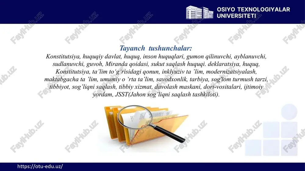 siyaviy asoslari. yangi tahrirdagi konstitutsiyada sudyalar vakolatlarining belgilanishi va fuqarolar huquqining ta'minlanishi harakatlar dasturida “yangi o'zbekiston - yangi sud” tamoyili ustuvor maqsad sifatida belgilanib, aholining odil sudlovga erishish imkoniyatlarini yanada kengaytirish sud-huquq tizimini isloh qilishni jadallashtirishni, sohaga ilg'or xalqaro standartlarni joriy etishni talab etmoqda. yangi tahrirdagi konstitutsiyada sudyalar vakolatlarining belgilanishi va fuqarolar huquqini ta'minlanishi borasida prezident sh. mirziyoyev tashabbusi bilan ishlab chiqilgan harakatlar strategiyasi va taraqqiyot strategiyasi doirasida ayni yo'nalishda ulkan tarixiy natijalarga erishildi. yangi tahrirdagi konstitutsiya “inson - jamiyat – davlat” paradigmasiga asoslangani, unda barcha aholi toifalarining, hatto jinoyat sodir etgan shaxslar huquq va manfaatlari aks etgani bilan o'ta muhim ahamiyatga ega. 4.2. advokatura to‘g‘risida me'yoriy huquqiy normalar. sud-huquq islohotlarining yangi marralari. konstitutsiyaga advokatura bo'yicha alohida bob kiritilgani inson huquqlarini himoya qilish sohasida muhim institut bo‘lgan advokaturaning konstitutsiyaviy maqomini tubdan oshirdi. advokatga o‘z himoyasidagi shaxs bilan moneliksiz va xoli uchrashish, maslahatlar berish uchun shart-sharoitlar ta'minlanadi. tahlillarga ko‘ra, 2023-yil 1-yanvar …