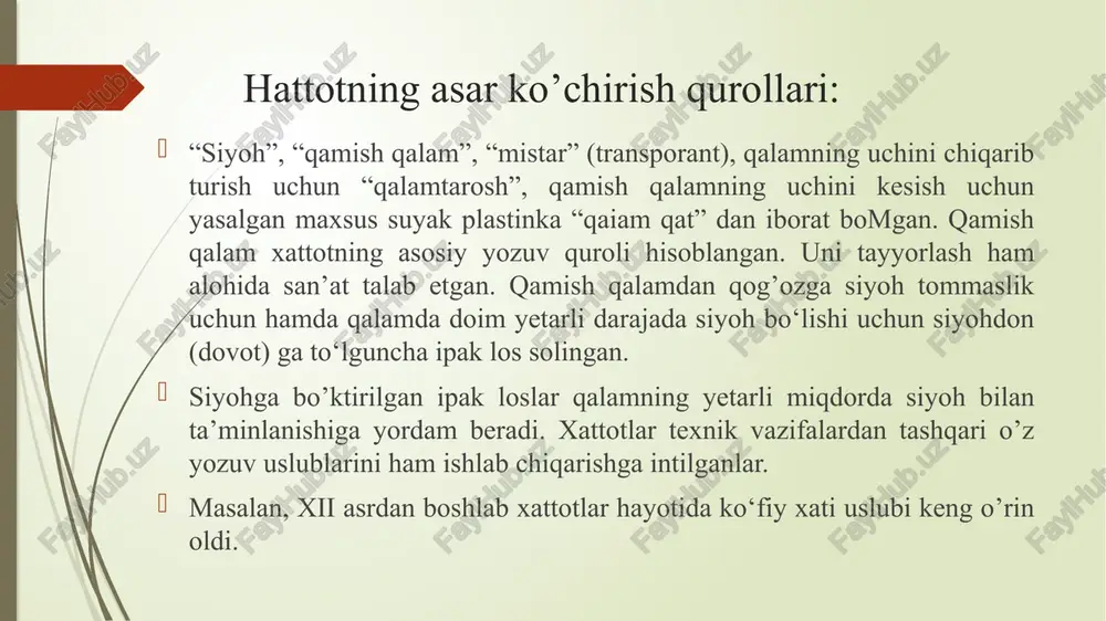 i. munis 1804 yilda o’zbek tilida ‘savodi ta’lim’ nomli risola yozadi. uning bu risolasi amaliy hamda nazariy tomondan o’sha davrga nisbatan katta ahamiyatga ega edi. munisning bu asari uning vafotidan keyin xorazm xattotlari tomonidan ko’chirib yoziladi munis risolasi munis bu risolasini ikki qismga bo‘lib, birinchi qismida husnixat ta’limini bergan ustozlari haqida, xat va chiroyli yozuv asboblari haqida foydali maslahatlar beradi. so‘z maxzanining nishonasi ham, ma’ni durining hazonasi ham, har so‘zki, ko’nguldan o’vdi mavjud, xat bo‘lmasa bo‘lg‘ay erdi nobud... u yozuv qoidalariga ham katta ahamiyat berib shunday deydi: olam ishi intizomi andin, olam elining nizomi andin, u1 bo‘lmasa bo’imag’ay kitobat, bu bo‘lmasa qolmag’ay hikoyat... “savodi ta’lim”ning ikkinchi qismida arab alfavitidagi harflaming o‘lchovi kutubxonasi va shakli katta kichikligi tushuntiriladi. munis bu kitobida harflaming o‘lchovini qafiylashtirib har xillikka chek qo’yib, husnixat ta’limiga yangilik kiritgan. uning bu risolasi xattot va kitoblarga hamda o’z xatini tuzatmoqchi bo’lgan kishilarga yaqindan yordam bergan hozirgi kunda maktablarimiz oldida …
