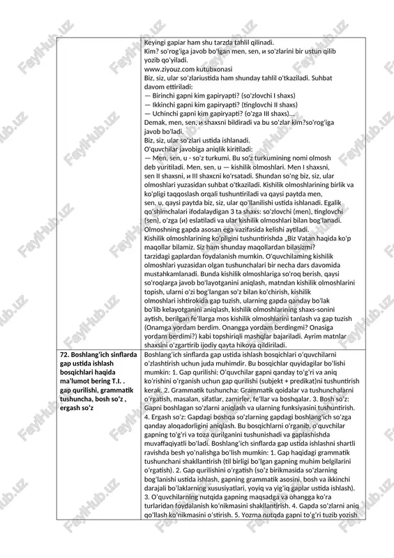alarning sanog'ini, tartibini bildirgan so'zlar kategoriyalarini o'zlashtirish sifatiga bog'liq. 4-bosqichda eng asosiy e’tibor sonlarning imlosiga qaratiladi, ya’ni sonlarning har bir qismini alohida yozish (yetti, yigirma yetti), chiziqchasiz va chiziqcha bilan yozish (7 o'quvchi, 7-sinf, x ses siya, 8-dekabr, 1992-yil), qo'shimcha qo'shilgandan keyin son o'zagidagi o'zgarishlarni yozuvda to'g'ri ifodalash (ikki+ov—ikkov, yetti+ov=yettov, ikki+ala=ikkala), qo'sh undoshli sonlarning yozilishi (ikki, yetti, sakkiz, o'ttizj, sonlarning gramm, kilogramm, metr, litr so'zlari bilan qo'llanishi yangi bilim sifatida o'rgatiladi. sonning 3-bosqichda o'rganilgan grammatik xususiyatlari bu bosqichda asosan mustahkamlanadi. sonni o'rganish yakunida o‘quvchilar quyidagi bilim, ko'nikma va malakalarni egallashlari lozim: 1. sonning sanoq va tartib ma’nolarini bildirishini. 2. son nechta?, qancha?, nechanchi? so'roqlariga javob bo'lishini. 3. son otga bog'lanib kelishini. 4. son gapda ikkinchi darajali bo'lak vazifasida kelishini. 5. sonlarni imlo jihatdan to'g'ri yozishni. 6. og'zaki va yozma nutqda sonlardan to'g'ri va o'rinli foydalana olishni. 7. sonlarga shakldosh so'zlar topishni. 8. matndagi sonlarni boshqa miqdor bildiruvchi so'zlar bilan almashtirishni. …