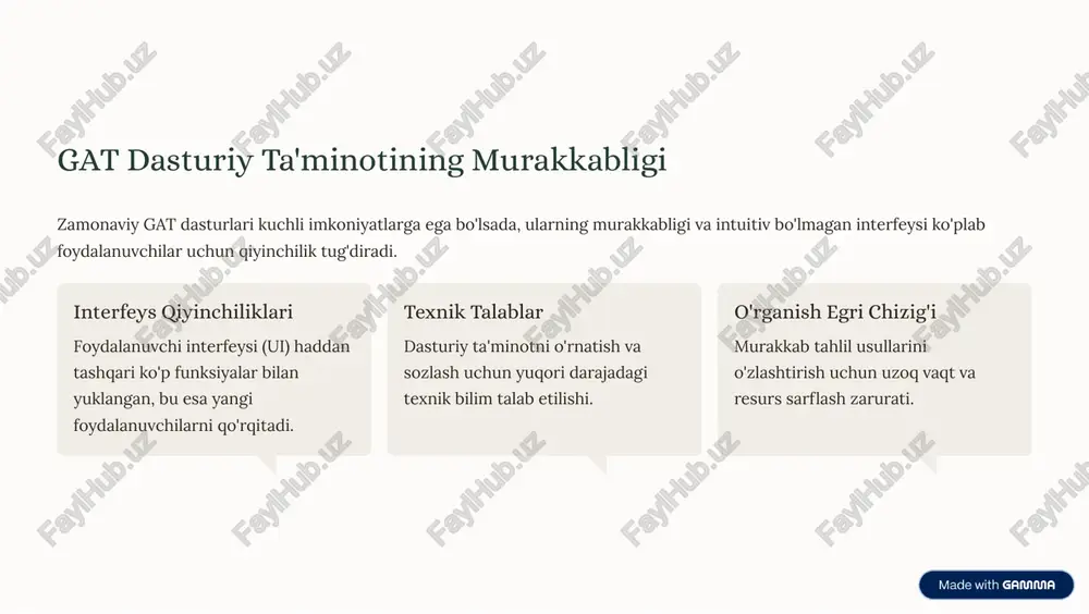 'yicha aniq huquqiy asoslarni yaratish. investitsiyalar xususiy va xalqaro sarmoyalarni jalb qilish orqali gat infratuzilmasini modernizatsiya qilish. bu choralar gatning o8zbekistondagi salohiyatini to8liq ro8yobga chiqarishga yordam beradi. https://gamma.app/?utm_source=made-with-gamma