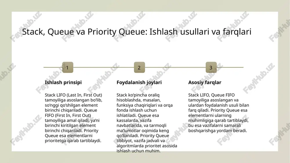 nsni oshirish usullari xavfsizlik va barqarorlik ko‘p hollarda konteyner adapterlarining qiyinchiliklari, masalan, ma’lumotlar oqimini nazorat qilishda muvofiqlik va optimallashtirish muammolaridir. bu jarayonlar samaradorlikni pasaytirishi mumkin. adapterlarning ishlashini yaxshilash uchun, ma’lumotlarni tartibga solish va qattiq algoritmlardan foydalanish, yirik ma’lumotlar bilan ishlashda muhim ahamiyatga ega. kontener adapterlari xavfsizlikni ta’minlash uchun, muvofiqlik va xatoliklarni aniqlash tizimlarini joriy qilish, shuningdek, bo‘linmalarni optimallashtirish zarur. dastur ishlab chiqishda konteyner adapterlarining performans va xavfsizlik aspektlari 1 ishlash samaradorligi konteyner adapterlarining performansi dastur tezligini va resurslardan foydalanishni belgilaydi. optimal tanlov algoritmik samaradorlikni oshiradi. 2 xavfsizlik muhimligi xavfsizlik, ma'lumotlarning buzilmasligi va noto'g'ri ishlashdan himoya qilish uchun muhim. to'g'ri implementatsiya xavfsizlikni ta'minlaydi. 3 resurslar bilan ishlash adapterlar resurslarni, xususan xotira va protsessorni, samarali boshqarishi kerak. bu dastur barqarorligi va kengaytirilishini ta'minlaydi. xulosa 1 ma'lumotlarni boshqarishning muhimligi kontayner adapterlari dasturda ma'lumotlarni muvofiqlik bilan boshqarishda muhim rol o'ynaydi, ular algoritmlar va tizimlarning samaradorligini oshiradi, resurslarni tejaydi. 2 ishlash prinsiplari va farqlari stack, …