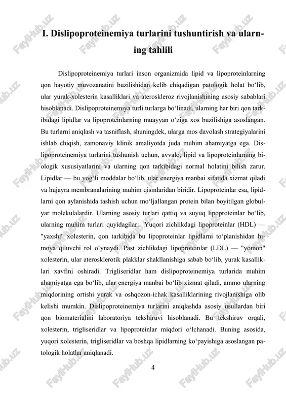 g‘lom holatini saqlashda asosiy rol o‘ynaydi. bu jarayonda, qon lipidlari va lipoproteinlarining miqdoriy va sifatli o‘zgarishlarini aniqlash, ularni to‘g‘ri baholash va individual davolash taklif qilish, sog‘liqni saqlash tizimining samaradorligini oshiradi va bemorlarning hayot sifatini yaxshilashga yordam beradi. ii. oshqozon suyuqligi tashxisining klinik ahamiyatini o'rganish oshqozon suyuqligi tashxisining klinik ahamiyati oshqozon-ichak tizimining turli kasalliklarini aniqlashda muhim rol o'ynaydi. oshqozon suyuqligi – bu oshqozonda ishlab chiqariladigan kislota va enzimlar majmuasi bo‘lib, uning tarkibi va miqdori oshqozon-ichak kasalliklarining tashxisida asosiy ma'lumot manbaidir. ushbu tashxisning klinik ahamiyati bir qator muhim jihatlarga bog‘liq bo‘lib, ularning har biri oshqozon-ichak kasalliklarining kechishi, tashxis qilish va davolash jarayonlariga ta'sir qiladi. birinchidan, oshqozon suyuqligi tahlili oshqozon kislotaliligi darajasini baholash uchun keng qo'llaniladi. oshqozon kislotaliligi oshqozon ichidagi muvozanat buzilishiga olib keladigan holatlarni aniqlashda muhim ahamiyatga ega. giperasid holatlari, ya'ni oshqozon kislotalarining ortiqcha ishlab chiqarilishi, oshqozon-ichak yara kasallari va yallig‘lanish jarayonlarini kuchaytirishi mumkin. bu holatlar oshqozon shilliqligi va uning tabiiy himoyasini …
