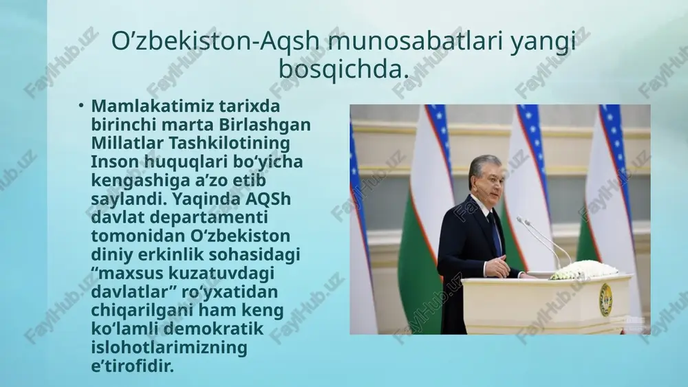 n yaxshilash maqsadida, avvalo, o‘quv dasturlari, o‘qituvchi va domlalar uchun metodik qo‘llanmalarni ilg‘or xalqaro mezonlarga moslashtirish lozim. bolalarning tahliliy va kreativ fikrlash qobiliyatini rivojlantirish uchun ularga sermazmun va tushunarli darsliklar yaratish zarur. bu borada kelgusi o‘quv yilida boshlang‘ich sinflarda davlat ta’lim standarti o‘rniga, ilg‘or xorijiy tajriba asosida, bolaga ortiqcha yuklama bermaydigan “milliy o‘quv dasturi” joriy etiladi. umumta’lim maktablaridagi ta’lim sifati poytaxtda ham, olis qishloqlarda ham yuqori bo‘lishi shart. buning uchun chekka hududlarda maktablarni malakali kadrlar bilan ta’minlash, ta’lim sifatini yaxshilash bo‘yicha alohida dastur amalga oshiriladi. jumladan, boshqa tumandagi olis maktabga borib, dars beradigan o‘qituvchilar oyligiga 50 foiz, boshqa viloyatga borib ishlasa - 100 foiz ustama haq to‘lanadi. shuningdek, hududlarda xususiy maktablar faoliyatini rag‘batlantirish uchun byudjetdan subsidiyalar ajratiladi. yoshlarning iqtidori va salohiyatini to‘g‘ri yo‘naltirishga qaratilgan uzluksiz tizim yaratiladi. kelgusi yilda yurtimizda 10 ta prezident maktabi, kimyo-biologiya, matematika, axborot texnologiyalariga ixtisoslashgan 197 ta maktab o‘z faoliyatini boshlaydi. iqtidorli o‘g‘il-qizlarimizning yuqori texnologiyalar va …