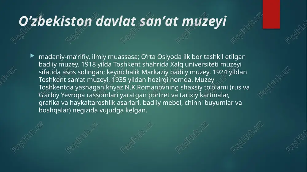 ’at asari, shu jumladan, xals, van deyk, tepolo va pussenning ishlariga asoslangan. muzey kolleksiyasi juda tez o‘sdi. jon kensett vafotidan so‘ng uning shaxsiy kolleksiyasidagi 38 ta rasm muzey tasarrufiga o‘tdi. ammo faqat xx asrga kelibgina muzey dunyo miqyosida shuhrat qozondi. 1907-yilda muzey ogyust renuardan o‘zining birinchi rasmini sotib oldi 2013-yil aprel oyida kolleksioner leonard lauder o‘zining kubizm yo‘nalishiga mansub 78 asardan iborat to‘plamini muzeyga sovg‘a qildi, undagi 33 asar pikassoga tegishli edi. image6.jpeg image7.jpeg image8.jpeg image9.jpeg image10.jpeg image11.jpeg image12.jpeg image13.jpeg image14.jpeg image15.jpeg image16.jpeg image17.jpeg image18.jpeg image19.jpeg image20.jpeg image2.png image3.png image4.png image5.png /docprops/thumbnail.jpeg