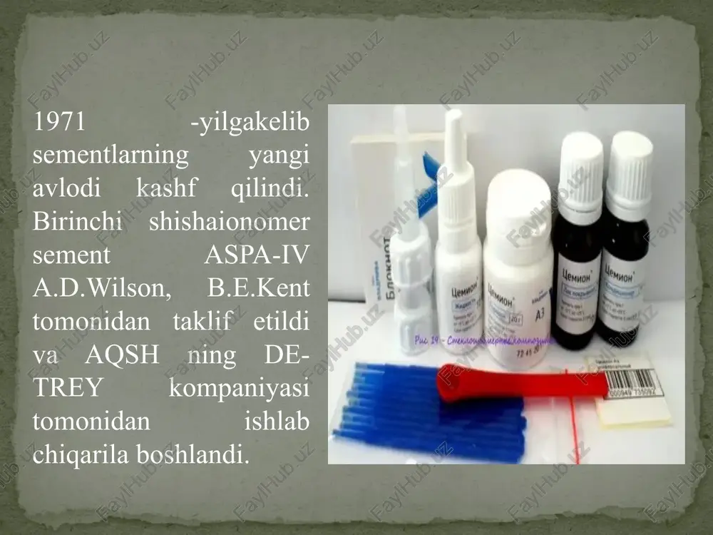 izatsii polimernoy matritsi, chto sozdaet plotniy karkas na nachalnom etape tverdeniya. 2. srazu posle smeshivaniya poroshka i jidkosti nachinaetsya tipichnaya reaktsiya sits, dlyashayasya do 24 chasov. polimerizatsionnaya lampa gibridnie sits dvoynogo otverjdeniya polojitelnie svoystva : menee chuvstvitelni k vlage i degidratatsii; obladayut uluchshennimi prochnostnimi xarakteristikami po sravneniyu s «traditsionnimi»; tverdeyut bez obrazovaniya mikrotreshin; imeyut povishennuyu silu stsepleniya s tkanyami zuba. otritsatelnie svoystva : polimernaya matritsa tverdeet tolko pod vliyaniem sveta fotopolimerizatora; prochnostnie xarakteristiki i tsvetovaya gamma xuje, chem u fotokompozitov.. gibridnie sits troynogo otverjdeniya 1. svetovoe otverjdenie polimernoy matritsi proisxodit neposredstvenno vo vremya svetooblucheniya. eto pozvolyaet uje v protsesse nalojeniya plombi dobitsya visokoy prochnosti, obespechivaet udobstvo v ispolzovanii, snijaet vozmojnost zagryazneniya; gibridnie sits troynogo otverjdeniya 2. ximicheskoe otverjdenie polimernoy matritsi obespe­chivaetsya soderjaniem v poroshke mikrokapsul s patentovannoy kataliticheskoy sistemoy. pri smeshivanii poroshka s jid­kostyu kapsuli razrushayutsya, i proisxodit aktivatsiya katali­zatora. nalichie mexanizma ximicheskogo otverjdeniya polimernoy matritsi materiala obespechivaet garantirovannoe polnotsennoe …