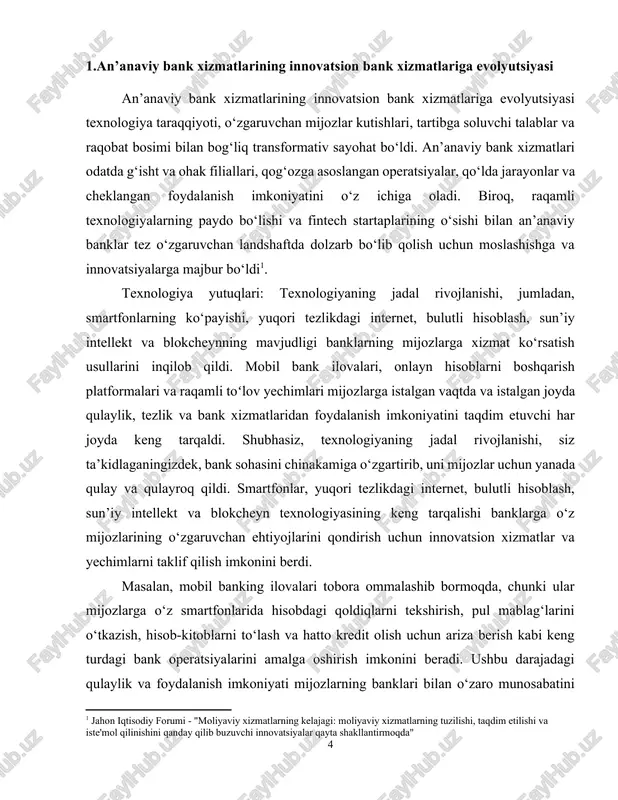 ormoqda, chunki ular mijozlarga o‘z smartfonlarida hisobdagi qoldiqlarni tekshirish, pul mablag‘larini o‘tkazish, hisob-kitoblarni to‘lash va hatto kredit olish uchun ariza berish kabi keng turdagi bank operatsiyalarini amalga oshirish imkonini beradi. ushbu darajadagi qulaylik va foydalanish imkoniyati mijozlarning banklari bilan o‘zaro munosabatini tubdan o‘zgartirib, oddiy operatsiyalar uchun jismoniy filiallarga tashrif buyurish zaruratini bartaraf etdi. hisobni boshqarishning onlayn platformalari mijozlarga o‘z mablag‘larini kuzatish, xarajatlarni kuzatish, moliyaviy maqsadlarni belgilash va o‘z hisoblari bo‘yicha real vaqtda yangilanishlarni olishni osonlashtirdi. ushbu platformalar mijozlarga o‘z mablag‘lari ustidan ko‘proq nazorat qilish imkonini beradi va ularga pul boshqaruvi bo‘yicha ongli qarorlar qabul qilish imkoniyatini beradi. raqamli to‘lov yechimlari, jumladan, tengdoshga to‘lov ilovalari, kontaktsiz to‘lovlar va mobil hamyonlar mijozlar uchun tranzaksiyalarni tezroq, xavfsizroq va qulayroq qilish imkonini berdi. doʻstlar bilan hisob-kitobni taqsimlash yoki onlayn xarid qilish boʻladimi, mijozlar endi toʻlovlarni muammosiz amalga oshirish uchun koʻplab imkoniyatlarga ega. umuman olganda, texnologiyaning bank faoliyatiga integratsiyalashuvi mijozlar tajribasini oshirishga, samaradorlikni oshirishga va …