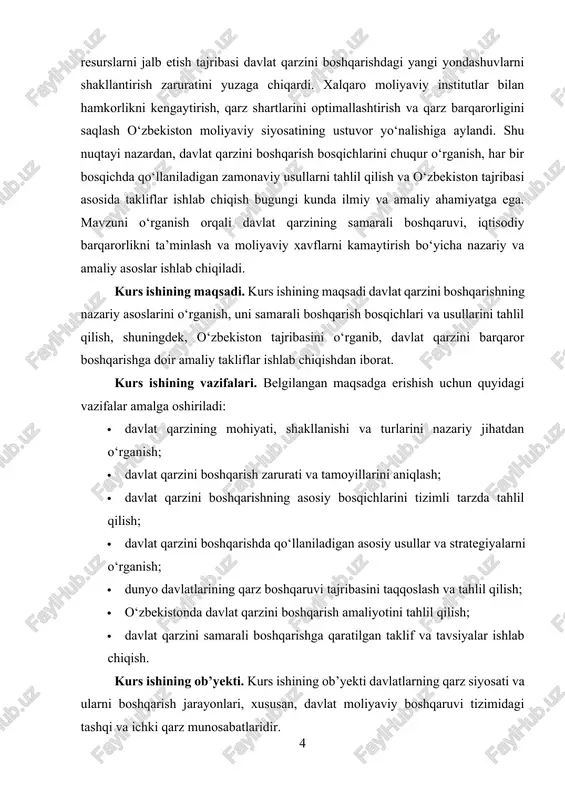 uning shakllanishi va iqtisodiy ahamiyati davlat qarzi bu davlat tomonidan milliy va xalqaro moliya bozorlardan moliyaviy resurslar jalb qilinishi natijasida yuzaga keladigan majburiyatlar yig‘indisidir. davlat qarzi ichki va tashqi qarz shaklida bo‘lib, davlat o‘zining budjet taqchilligini qoplash, ijtimoiy va iqtisodiy dasturlarni moliyalashtirish, shuningdek, iqtisodiy o‘sishni qo‘llab-quvvatlash maqsadida qarz oladi. davlat qarzining shakllanishi ko‘plab omillarga bog‘liq. eng asosiysi, davlat byudjetida daromadlar va xarajatlar o‘rtasidagi tafovut, iqtisodiy inqirozlar, tabiiy ofatlar, harbiy mojarolar va global moliyaviy tizimdagi o‘zgarishlardir. shuningdek, davlat o‘z strategik rivojlanish rejalari doirasida katta investitsion loyihalarni amalga oshirish uchun ham qarz olishga majbur bo‘lishi mumkin. davlat qarzi davlatning o‘z ichki va tashqi moliyaviy majburiyatlarini bajarish uchun jalb qilgan qarz mablag‘lari yig‘indisidir. bu majburiyatlar odatda obligatsiyalar chiqarish, kredit shartnomalari tuzish yoki xalqaro moliyaviy institutlardan mablag‘ olish orqali shakllanadi. davlat qarzi milliy iqtisodiyotdagi pul oqimini tartibga solish, iqtisodiy o‘sishni rag‘batlantirish va moliyaviy inqirozlarning oldini olishda muhim vosita sifatida xizmat qiladi. davlat qarzining shakllanishi …