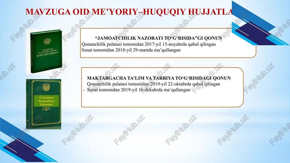 uvlar ota-onalar va tarbiyachilar o'rtasidagi yaqindan hamkorlik tashkilot va mahalla jamoa bilan hamkorlik: mahalliy boshqaruv va ta'lim siyosati ijtimoiy xizmatlar bilan hamkorlik innovatsiyalarni qo'llash sifatni baholash va akkreditatsiya akkreditatsiya tizimi monitoring va baholash ota-onalar kengashi (elternbeirat) ota-onalar yig'ilishlari va so'rovlar ijtimoiy va davlat nazorati davlatning nazorati shaffoflik va hisobdorlik monitoring va tahlil nazorat va baholash tizimlari xulosa xulosa qilib aytganda, “ilk qadam” maktabgacha ta’lim tashkilotlarining davlat o‘quv dasturining majburiy qismi oliani ta’lim va tarbiyaga jalb qilishdir. oila jamiyatning kichik bo‘g‘inidir. shuning uchun ham “oila va jamoatchilik ishtiroki” atamasi ota-onalar ishtirokidan ham kengroqdir, chunki u boshqa oila a’zolari va jamoatchilik a’zolarining ahamiyatini tan oladi. so‘nggi yillar ichida olib borilgan tadqiqotlar bolalarning ta’lim olishida oila va jamoatchilikning ahamiyati yuqori ekanligi, shuningdek, maktabgacha yoshdagi davr ularni ta’limga jalb qilish uchun juda samarali vaqt ekanligidan dalolat beradi. takliflar 1 onlayn platformalar yaratish: ota-onalar va tarbiyachilar o‘rtasida doimiy aloqani ta'minlash uchun maxsus onlayn platformalar yaratish. …