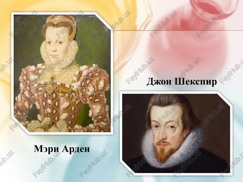 t pesi. chem on zanimalsya eshe nevozmojno skazat po prichine otsutstviya kakoy-libo dostovernoy istoricheskoy informatsii. biografi, izuchayushie rukopisi shekspira, otmechali, chto v kontse jizni ego pocherk stal bolee razmashistim i neuverennim. na osnovanii etogo nekotorie iz nix vidvinuli versiyu o tom, chto dramaturg bil serezno bolen. 23 aprelya 1616 g. uilyam shekspir umer v vozraste 52 let. posle smerti vse ego imushestvo pereshlo docheryam. smert byust shekspira v tserkvi sv. troitsi v stratforde na ego nadgrobii napisana epitafiya: «drug, radi gospoda, ne roy ostankov, vzyatix sey zemlyoy; netronuvshiy blajen v vekax, i proklyat — tronuvshiy moy prax.» spasibo za vnimanie. image1.png image2.png image3.png image4.jpeg image5.jpeg image6.jpeg image7.jpeg image8.png image9.jpeg image10.jpeg image11.jpeg image12.jpeg image13.jpeg image14.jpeg image15.jpeg image16.jpeg image17.jpeg /docprops/thumbnail.jpeg