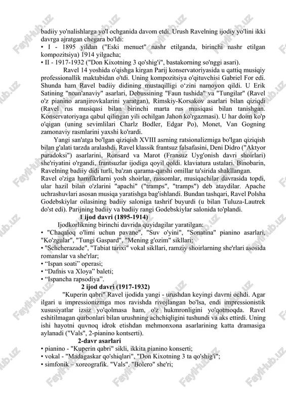 zgan. o'sha yili ravel aqsh va kanadaga gastrol safarida bo'lib, yigirma beshta shaharning katta kontsert zallarida pianino ijro etadi. u milliy musiqa uslubi sifatida jazz va blyuzni qabul qilishni istamay, u amerika bastakorlarining "eng katta qo'rquvi - bu individual ongni emas, balki akademik qoidalarni buzishga urinishdir", dedi. , evropa davrining klassik qoidalariga binoan o'z musiqalarini yozing. " amerikalik bastakor jorj gershvin ravel bilan uchrashganda, agar iloji bo'lsa, frantsuz bastakori bilan birga o'qishni yaxshi ko'rishini aytdi. frantsuz: "agar siz birinchi darajali gershvin bo'lishingiz mumkin bo'lsa, nega siz ikkinchi darajali ravel bo'lishingiz kerak?" uning ikkita pianino kontserti ko'p jihatdan gershvin uslubini aks ettiradi. g konsertidan ravel motsart va sen-sen konsertlari uning namunasi bo'lib xizmat qilganini aytdi. u ilgari konsert yozmoqchi edi. zazpiak bat, lekin u hech qachon tugamagan. sarlavha uning bask merosini aks ettiradi, ya'ni "yetti bir". bu ettita bask mintaqasini anglatadi va shior ko'pincha bask millati g'oyasi bilan bog'liq edi. omon …