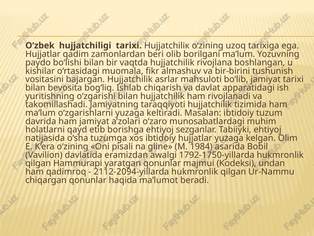 ilarning bu vazifalarini hozirda notariuslar amalga oshirishadi. ma'lumki, tarxonlik qadimgi turk-mo‘g‘ul davlatchiligida vujudga kelgan unvon bo‘lib, unga davlat va vatan manfaat-lari yo‘lida alohida xizmat qilgan kishilar sazovor bo‘lishgan hamda bu shaxsga berilgan imtiyozlar tarxon yorliqlari yoki tarxon haqidagi farmon deb atalgan maxsus hujjatlar yordamida rasmiylashtirilgan. turli davrlarda imtiyozi o‘zgarib turgan tarxonlik huquqlari ana shu hujjatlarda aniq ko‘rsatib berilgan. masalan, soliqlardan va o‘lim jazosidan ozod etilish darajasi, ov yoki urushda qo‘lga kiritilgan mulkka egalik, hukmdor saroyiga kirish va turli anjumanlarda o‘tirish o‘rni kabilar. ma'lumki, tarxonlik qadimgi turk-mo‘g‘ul davlatchiligida vujudga kelgan unvon bo‘lib, unga davlat va vatan manfaat-lari yo‘lida alohida xizmat qilgan kishilar sazovor bo‘lishgan hamda bu shaxsga berilgan imtiyozlar tarxon yorliqlari yoki tarxon haqidagi farmon deb atalgan maxsus hujjatlar yordamida rasmiylashtirilgan. turli davrlarda imtiyozi o‘zgarib turgan tarxonlik huquqlari ana shu hujjatlarda aniq ko‘rsatib berilgan. masalan, soliqlardan va o‘lim jazosidan ozod etilish darajasi, ov yoki urushda qo‘lga kiritilgan mulkka egalik, hukmdor saroyiga …