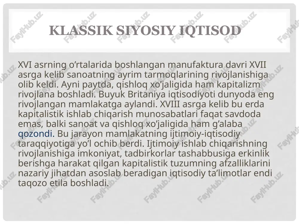 ansua kene iqtisodiy ta’limoti fransua kene (1694–1774) fiziokratlar maktabining asoschisi hisoblanadi. ] f.kene har tomonlama bilimli olim bo’lib, versal yaqinida kambag’al dehqon oilasida dunyoga keldi. u yoshligidan tibbiyotga qiziqdi va bu sohada ta’lim oldi. keyinchalik tibbiyot amaliyoti unga shuhrat keltirdi. 1752 yilda qirol lyudovik xv saroyida tabiblik qildi. tibbiyot va biologiyaga oid ko’pgina asarlar yaratdi. f.kene iqtisodiyot muammolari bilan 60 yoshidan boshlab shug’ullana boshladi. f.kenening iqtisodiy g’oyalari qirol saroyida - versalda yuzaga keldi. u umrining oxirigacha o’sha yerda yashadi va ijod qildi. uning fiziokratik g’oyalarini keyinchalik a.tyurgo davom ettirdi. shunday qilib, haqiqiy fiziokratlar maktabi yoki o’sha davr tili bilan aytganda «iqtisodchilar maktabi» tarkib topdi. uning eng rivojlangan davri xviii asrning 60-70-yillariga to’g’ri keladi. asarlari «soliqlar» «iqtisodiy jadval» (1758) «aholi» «don» «fermerlar» f.kenening tabiiy tartib to’g’risidagi iqtisodiy kontseptsiyaning huquqiy asosi - xususiy mulkni, shaxsiy manfaatlarni muhofaza qiluvchi va takror ishlab chiqarishni va moddiy boyliklarni to’g’ri taqsimlashni ta’minlovchi davlatning moddiy va ma’naviy …