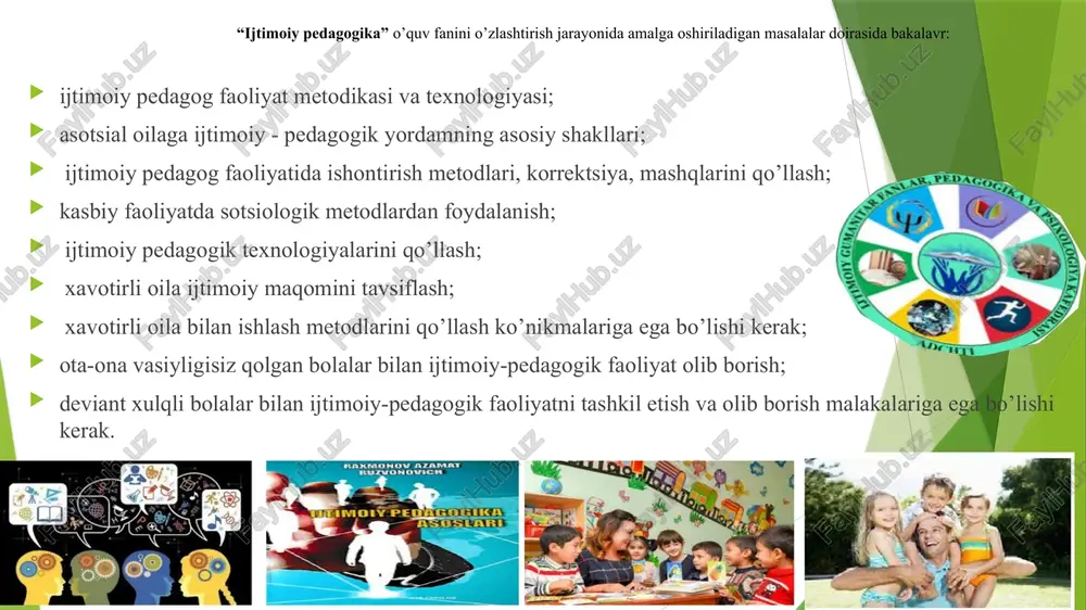 irishga qaratilgan ijtimoiy pedagogik choralar majmuasi sifatida joriy qilinishi. ````````````````````````````````````````````````````````````````````````````````````````````` ijtimoiy pedagogika fan sifatida pedagogikadan ajralib chiqdi. uni o’rganilish jarayoni va ko’rinishi pedagogika o’rganadigan lekin aniq o’ziga xos jihatda tatbiq qilinadi. pedagogika fanining bu yangi tarmog’i o’ziga xosligi “ijtimoiy” so’zida namoyon bo’ladi. “ijtimoiy” tushunchasi (lotincha socialis-umumiy, jamoatchilik) insonlarning birgalikdagi hayoti bilan bog’liq bo’lib, ularning muomala va bir-biriga ta’sirining turli xil shakllarda birlashadi. bolaning ijtimoiylashuvi – juda uzoq va murakkab jarayon hisoblanadi. har qanday jamiyatda har bir bola shu jamiyat ma’lum ijtimoiy va axloqiy qadriyatlar tizimiga, me’yor va qoidalariga ega bo’lishi shu jamiyatda yashash uchun teng xuquqli a’zosi bo’lishga intiladi. jamiyat o’zining tuzilishiga ko’ra turli xildagi o’zaro bog’langan va o’zaro ta’sir etuvchi ijtimoiy institutlarga ega. ijtimoiy institut - insonning jamiyatdagi hayotining tarixiy murakkab shaklda tashkil etilganligi va tartibga solinganligini o’rganadi. huddi ana shular orqali bola jamiyat qonuniyatlari va axloq me’yorlarini o’zlashtiradi. shunday ijtimoiy institutlarni ijtimoiylashgan institut deb nomlash mumkin va bularga …
